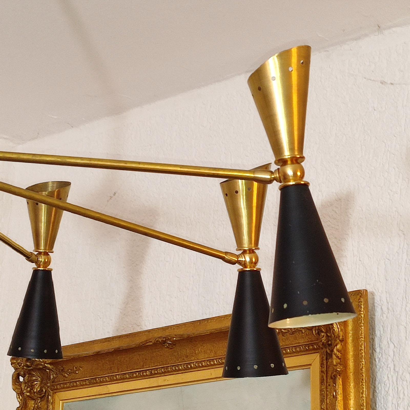 Four-Arm Brass Asymmetrical Chandelier in the Style of Stilnovo For Sale 2