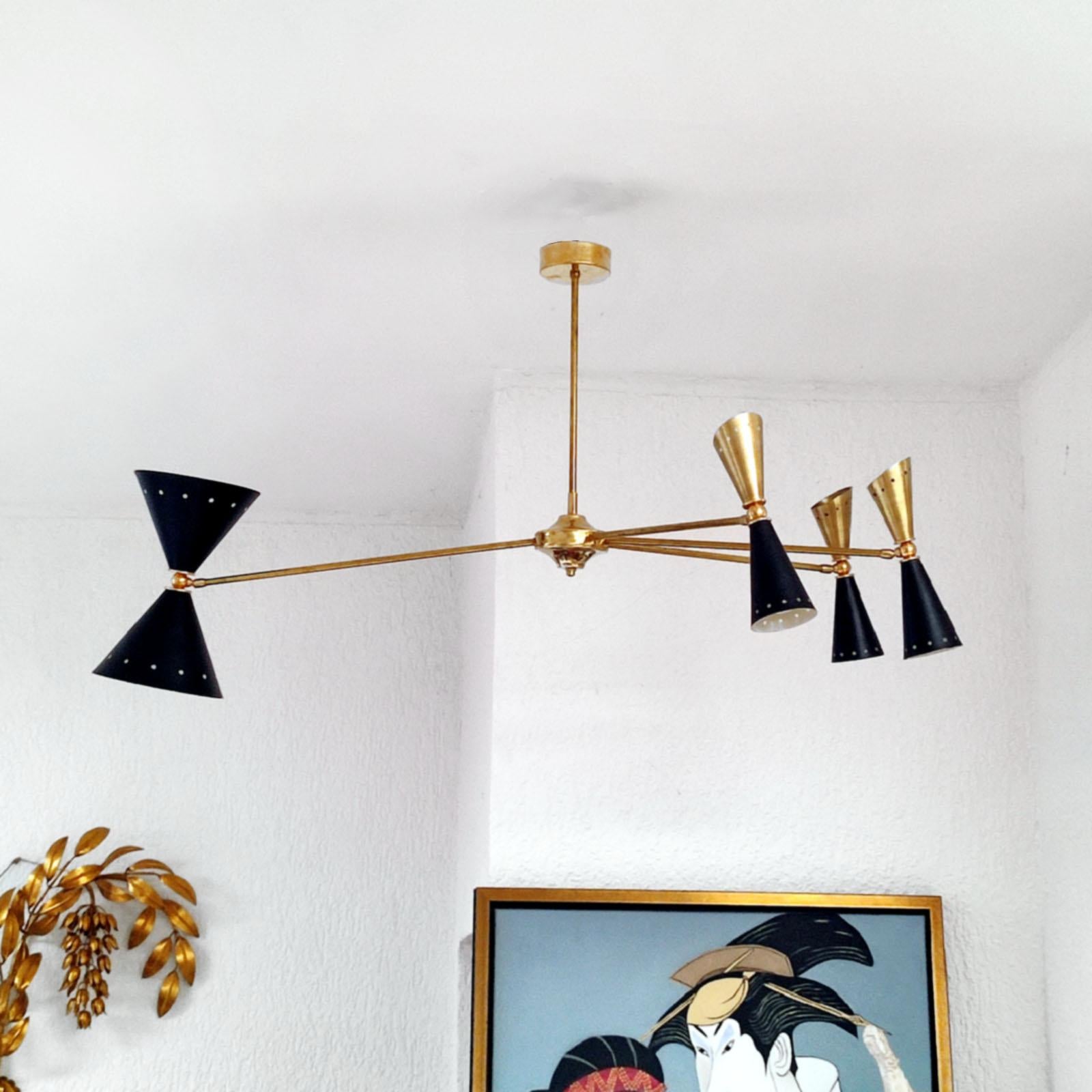 Four-Arm Brass Asymmetrical Chandelier in the Style of Stilnovo For Sale 3