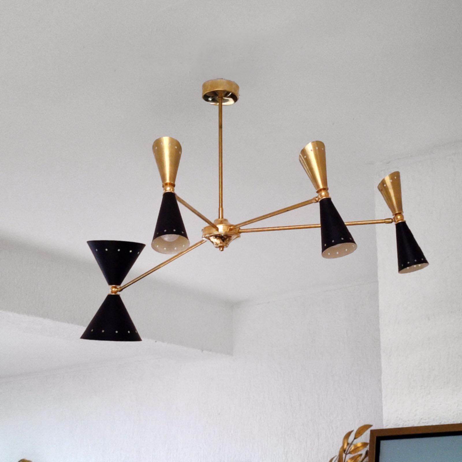 Four-Arm Brass Asymmetrical Chandelier in the Style of Stilnovo For Sale 4