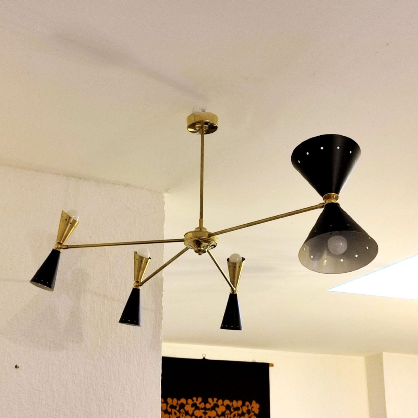Four-Arm Brass Asymmetrical Chandelier in the Style of Stilnovo For Sale 6
