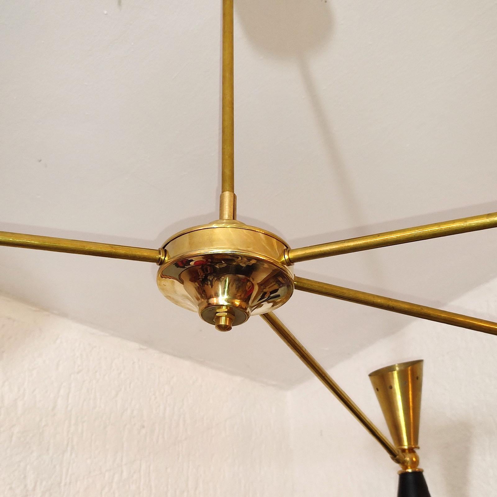 Metal Four-Arm Brass Asymmetrical Chandelier in the Style of Stilnovo For Sale