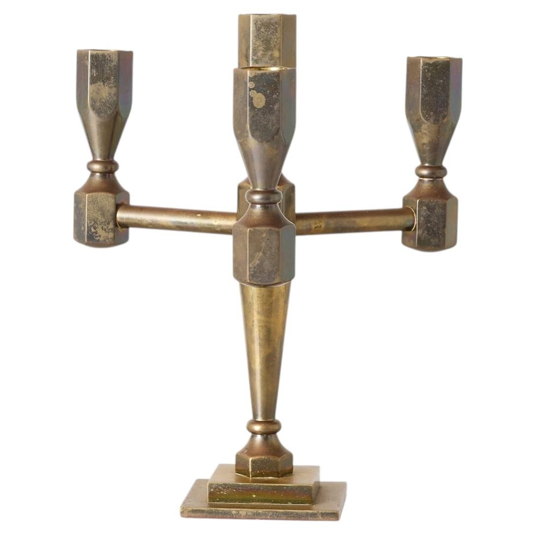 Four-Arm Brass Candelabra by Lars Bergsten for Gusums Bruk For Sale