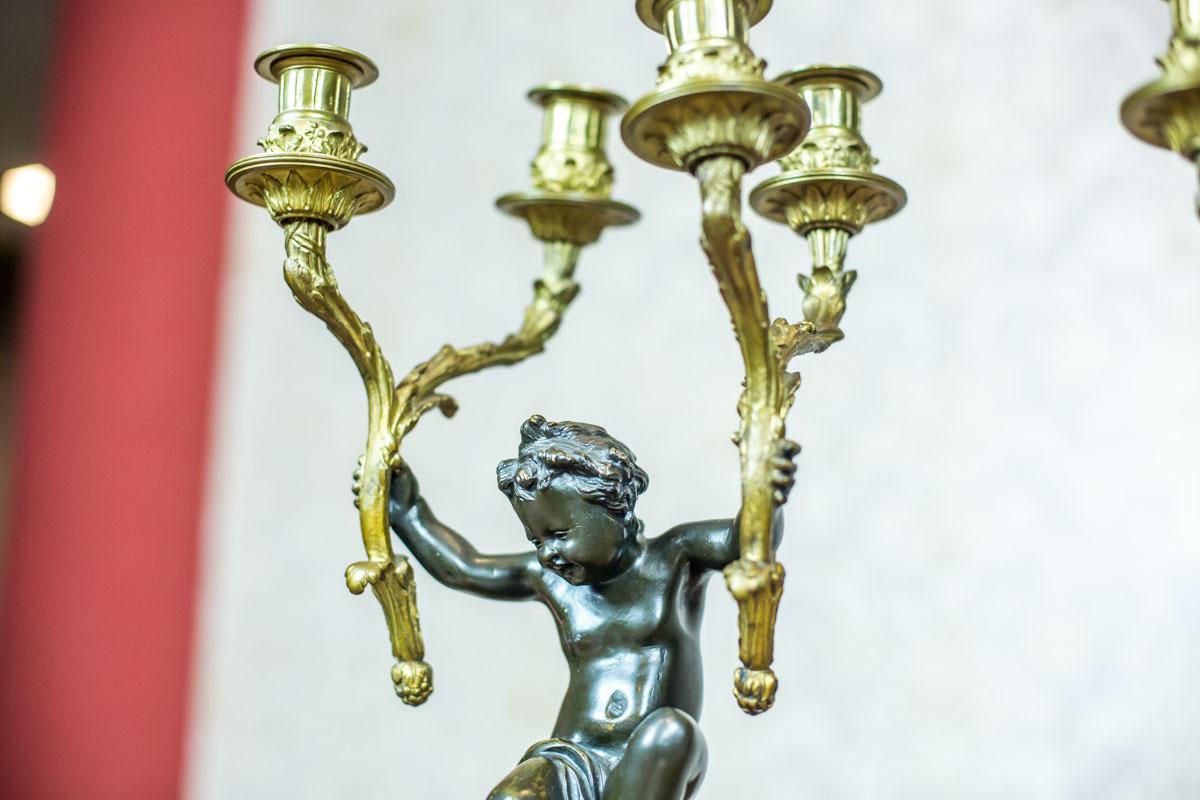 Antique Four-Arm Bronze Candelabra, circa 19th Century In Good Condition For Sale In Opole, PL