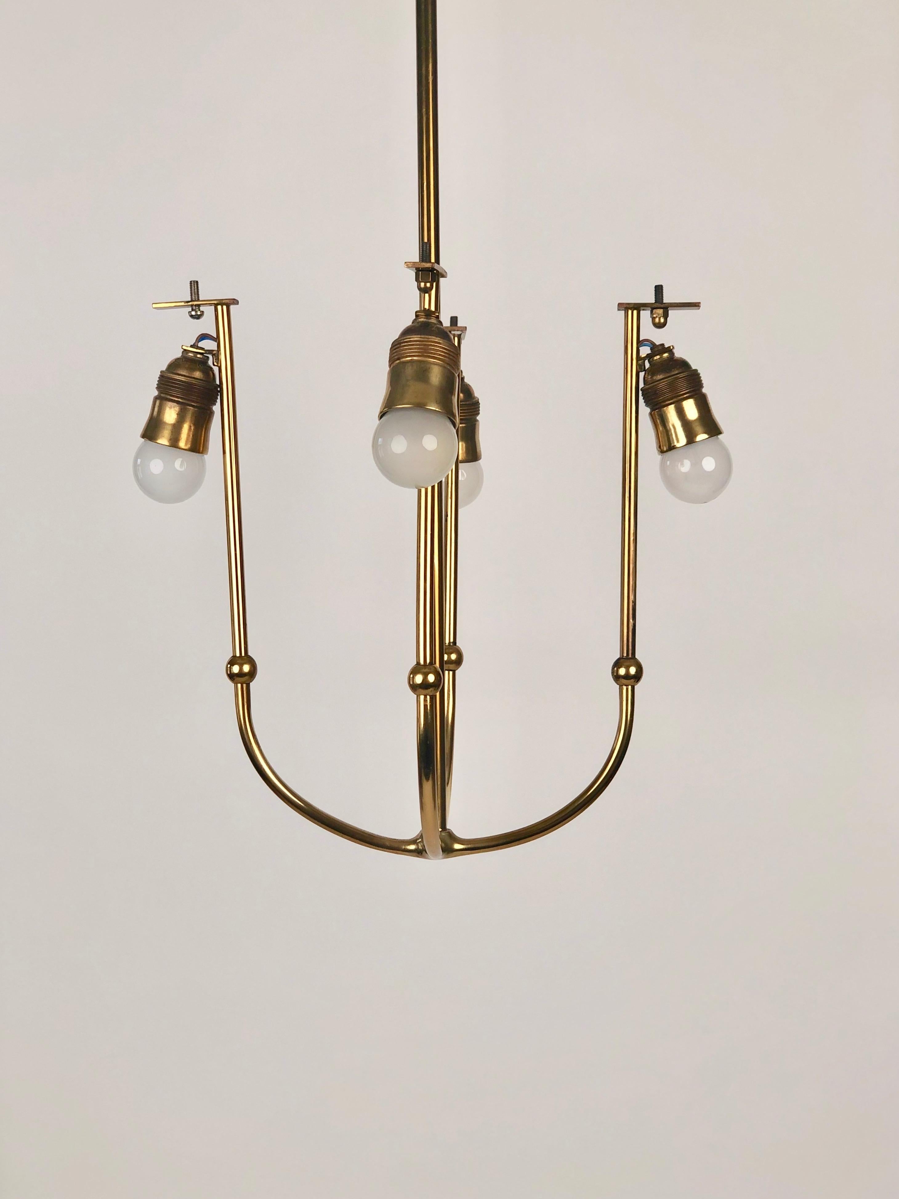 Four Arm Chandelier in Brass with Silk Shades , 1930's, Austria For Sale 5