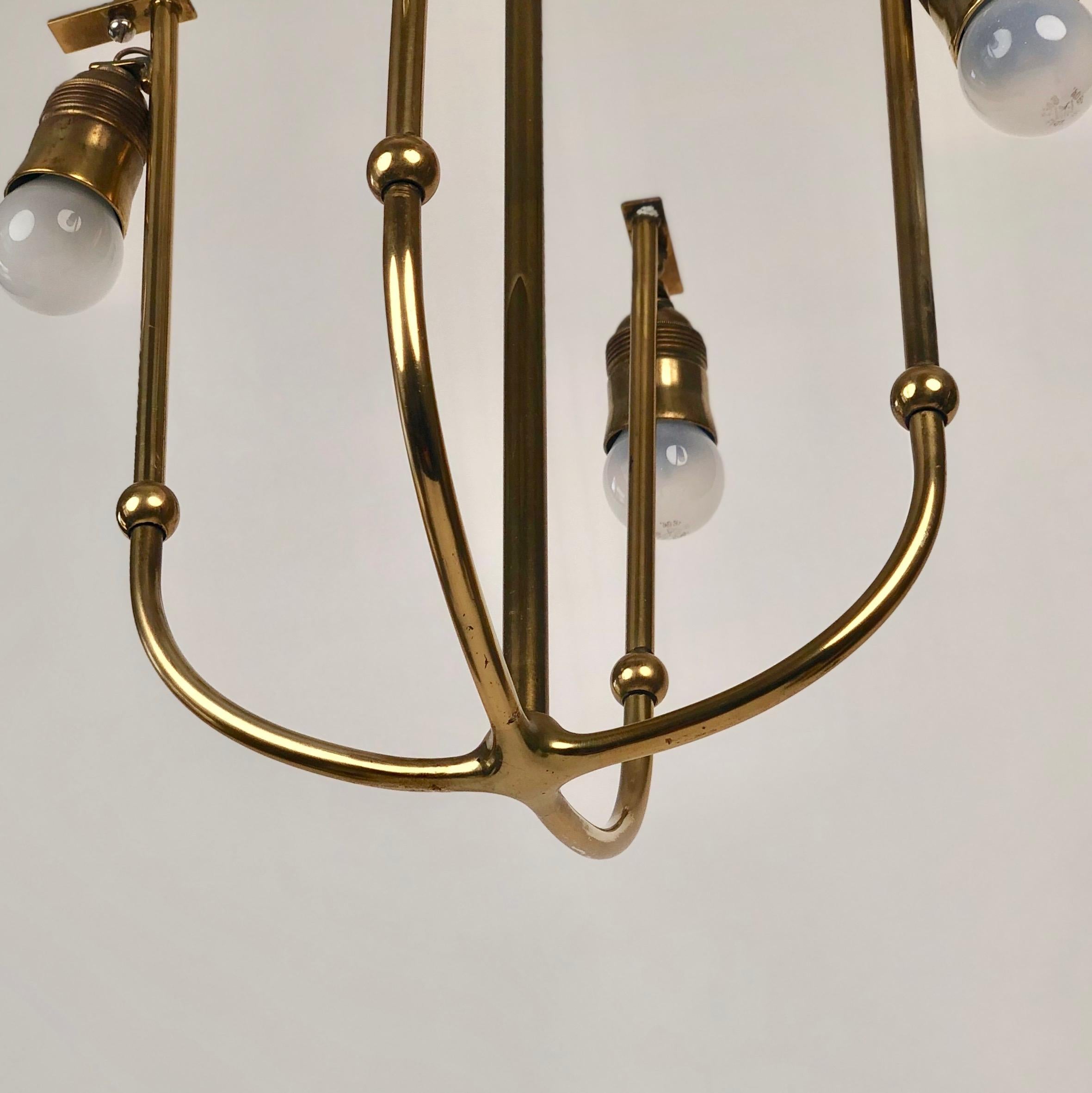 Four Arm Chandelier in Brass with Silk Shades , 1930's, Austria For Sale 7