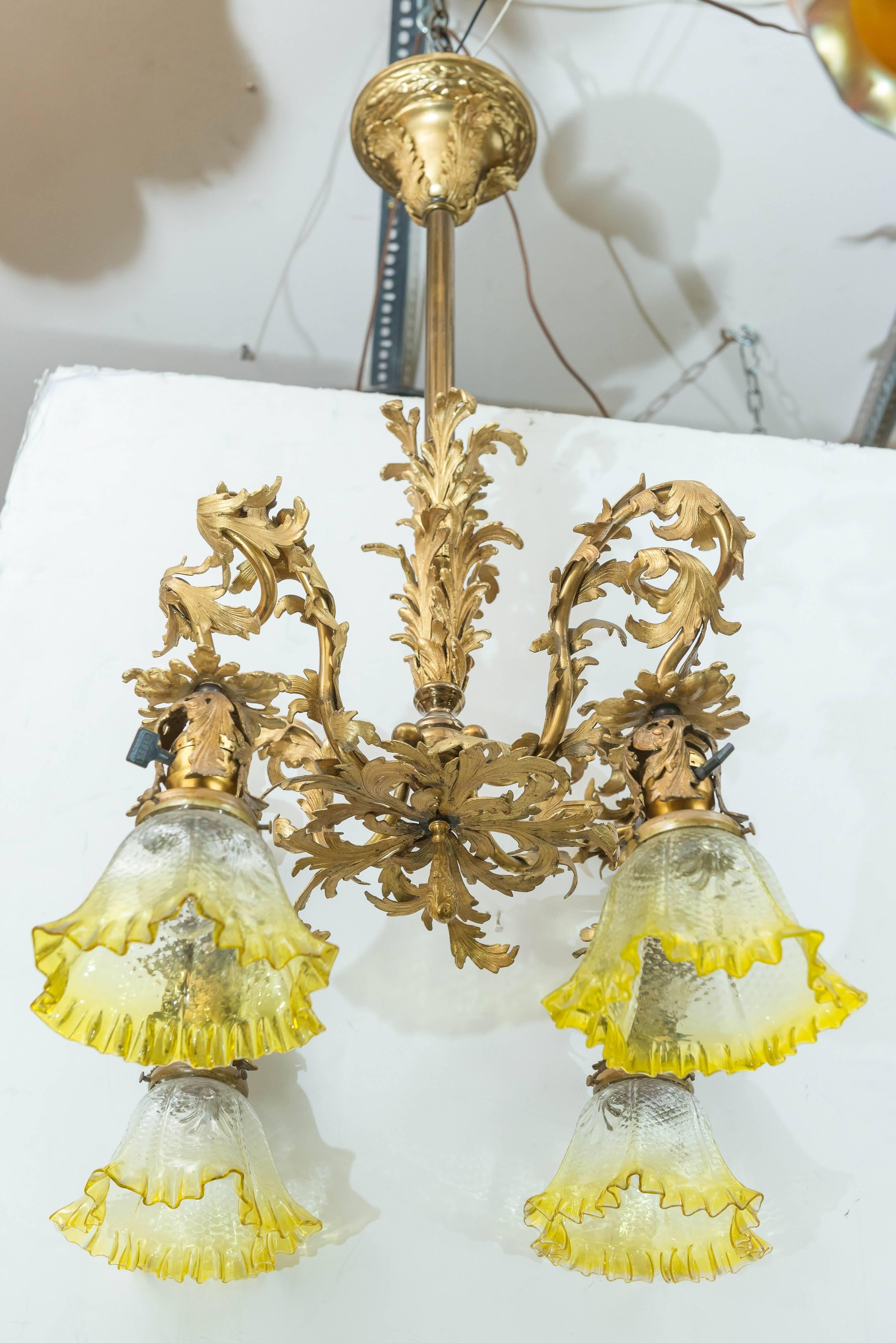 Four-Arm Rococo Revival Gilt Bronze Chandelier In Excellent Condition In Petaluma, CA