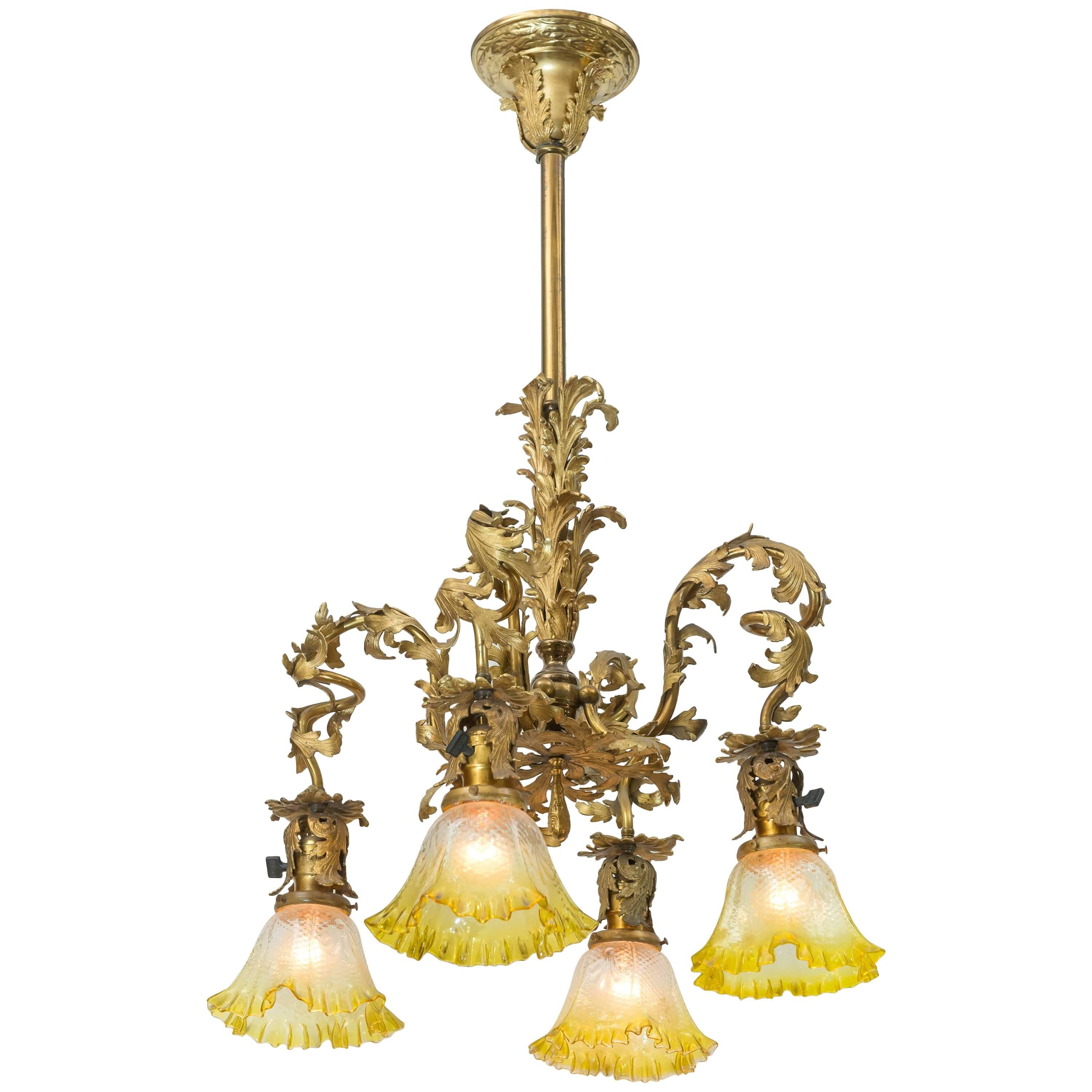 Four-Arm Rococo Revival Gilt Bronze Chandelier