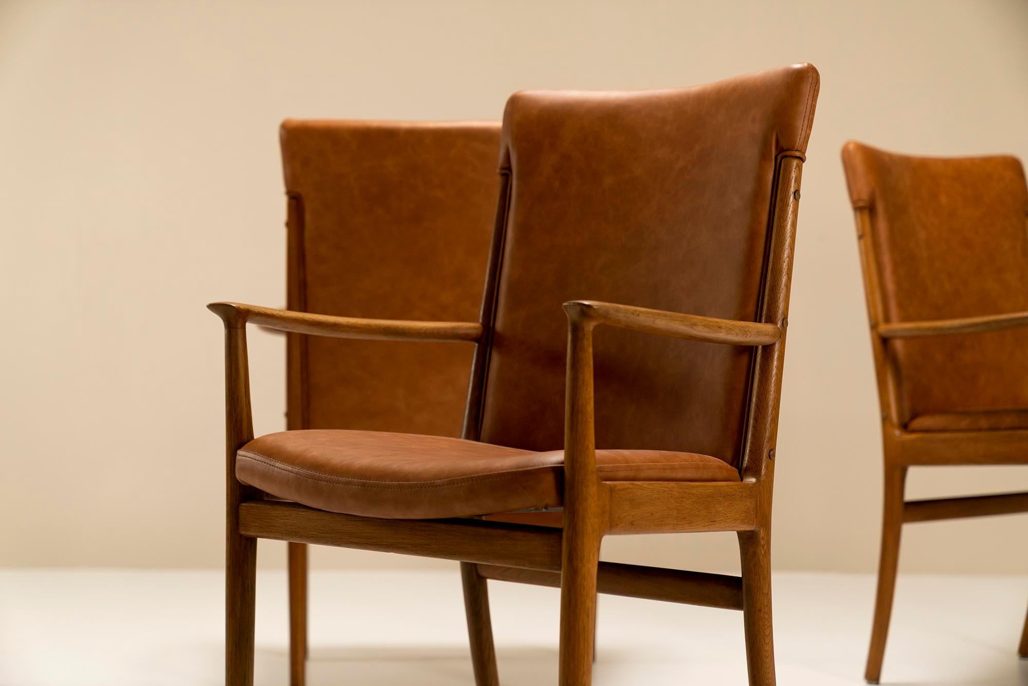 Four Armchairs in Ash Wood and Leather by Kai Lyngfeldt Larsen, Denmark, 1960s 8