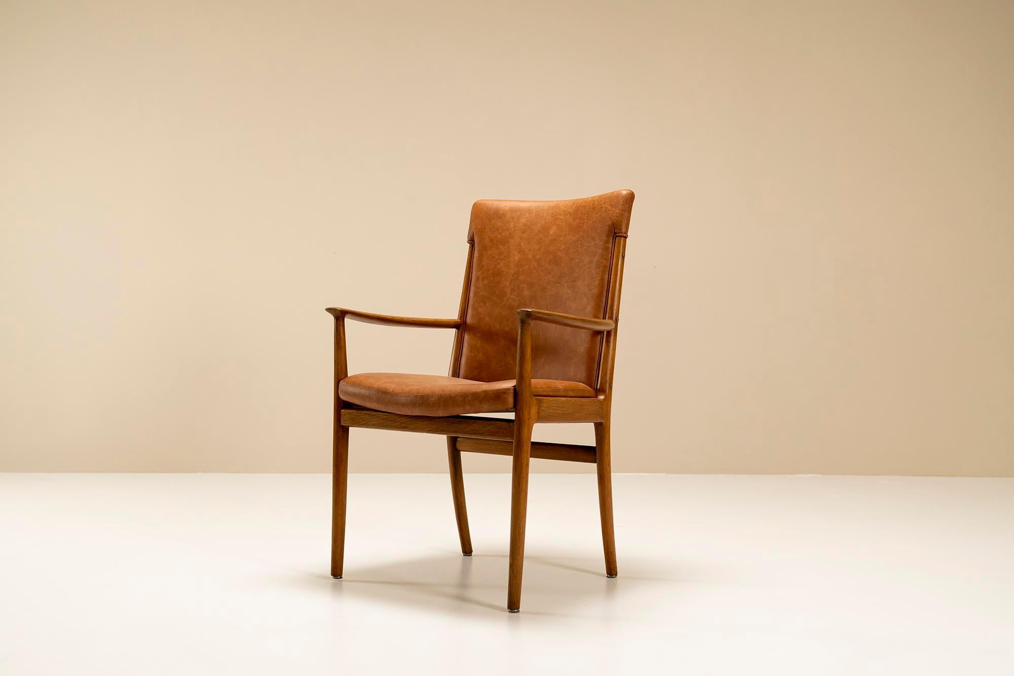 Danish Four Armchairs in Ash Wood and Leather by Kai Lyngfeldt Larsen, Denmark, 1960s For Sale