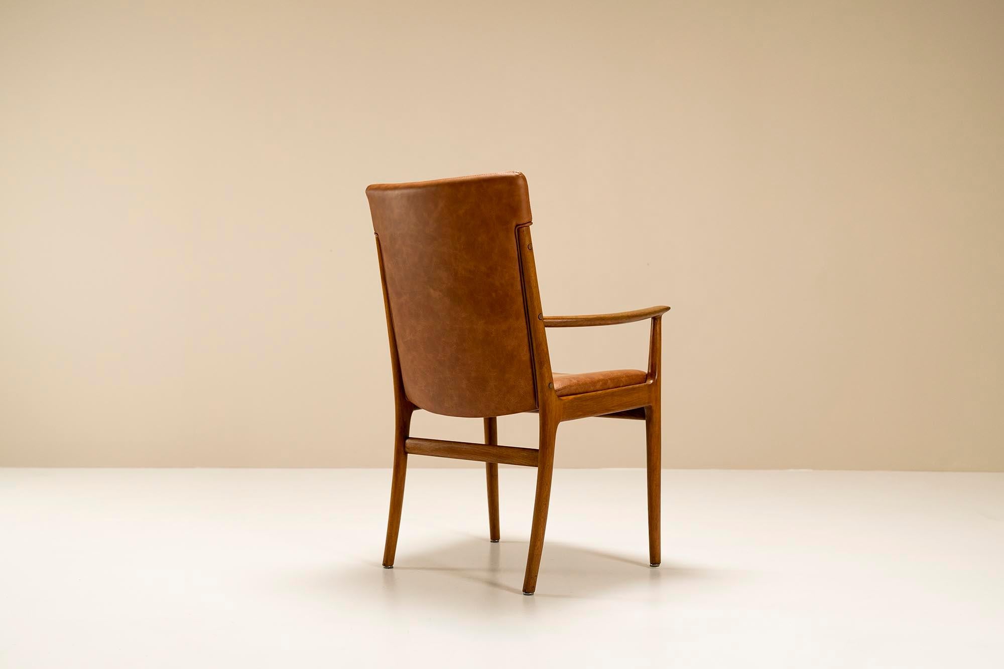 Cuir Quatre fauteuils en frêne et cuir de Kai Lyngfeldt Larsen, Danemark, années 1960 en vente
