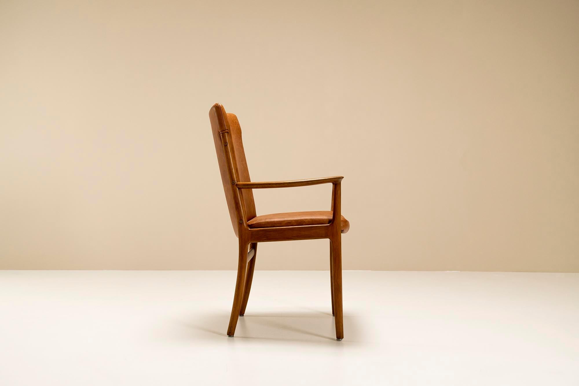 Four Armchairs in Ash Wood and Leather by Kai Lyngfeldt Larsen, Denmark, 1960s For Sale 2