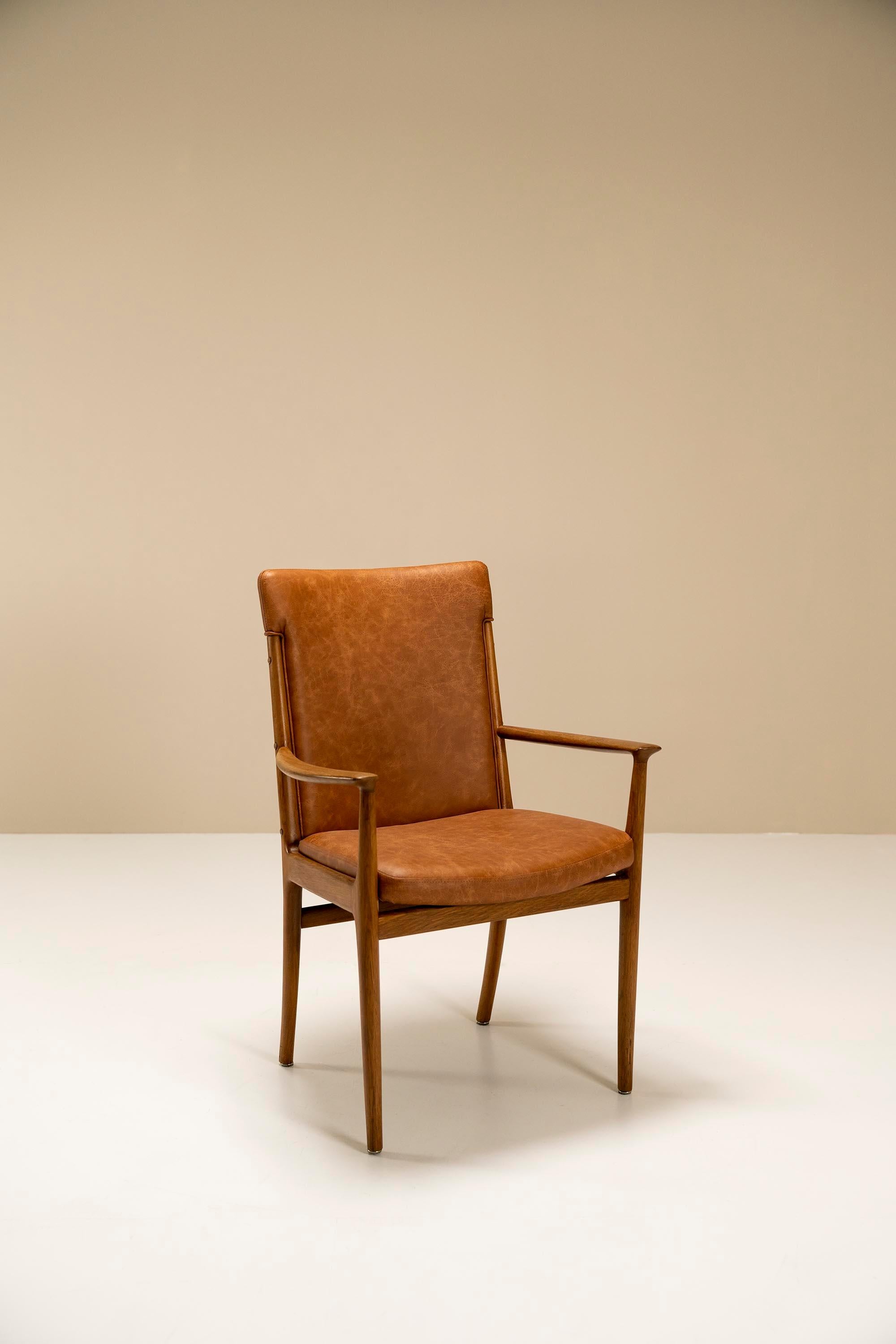 Four Armchairs in Ash Wood and Leather by Kai Lyngfeldt Larsen, Denmark, 1960s For Sale 3