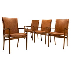 Four Armchairs in Ash Wood and Leather by Kai Lyngfeldt Larsen, Denmark, 1960s