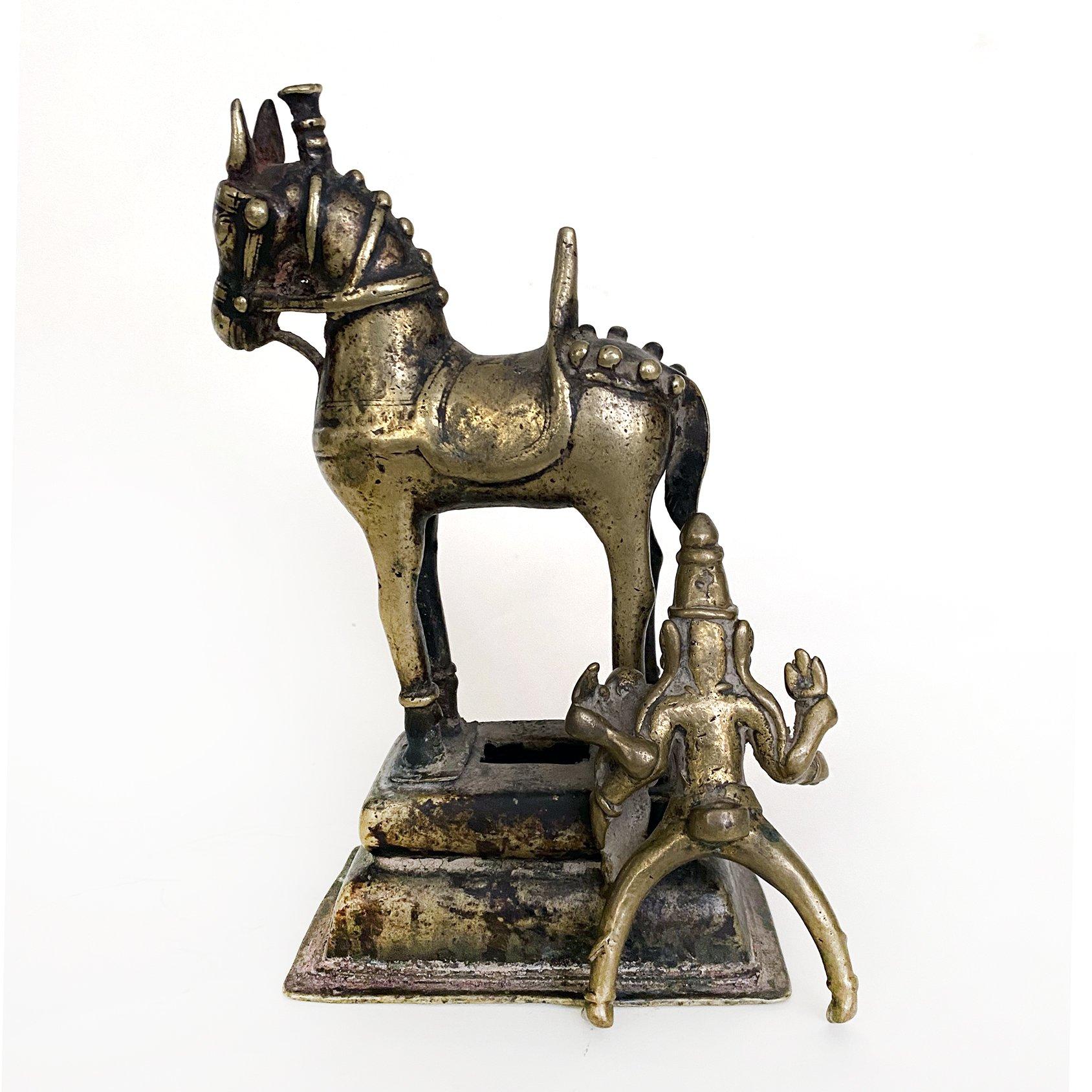 Indian Four Armed Shiva on Horse Holding Uma, Brass Bronze, India, 19th Century