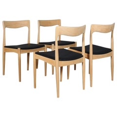 Four Arne Vodder Dining Chairs, Solid Oak, Black Semi Aniline Leather, Vamo
