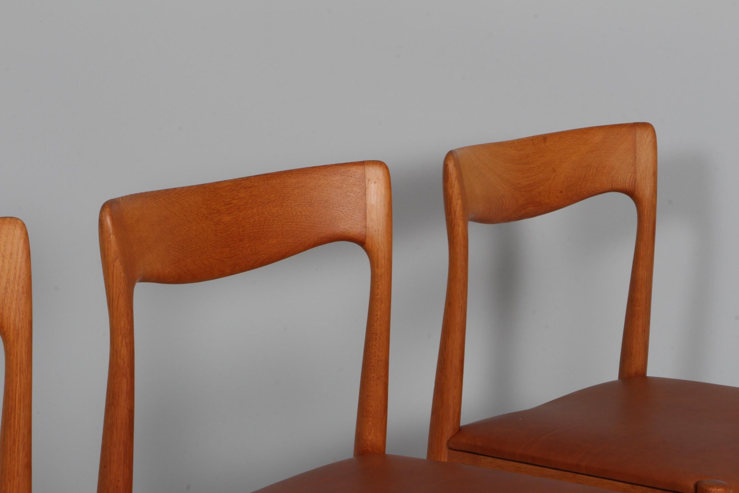 Scandinavian Modern Four Arne Vodder Dining Chairs, Solid oak
