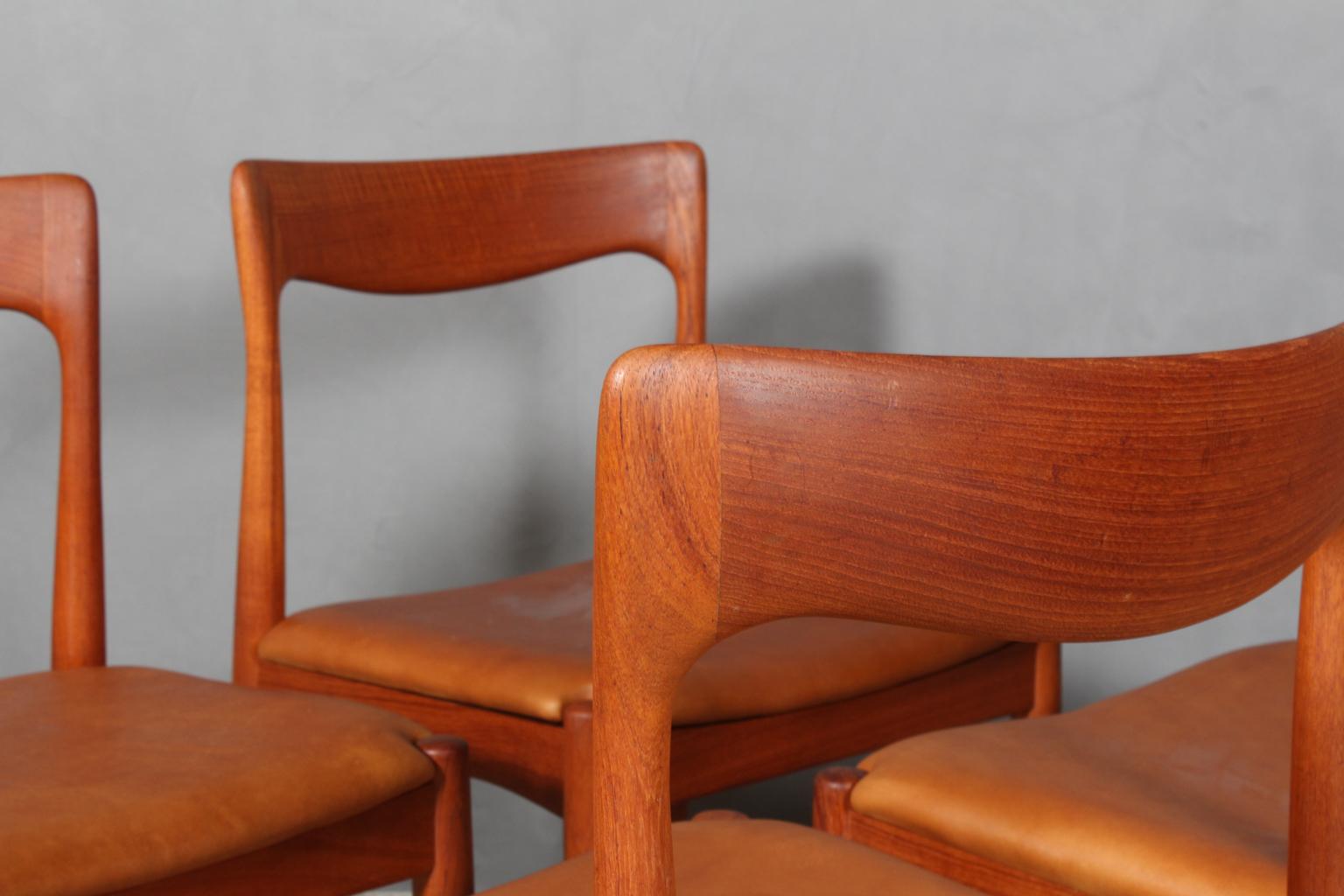 Scandinavian Modern Four Arne Vodder Dining Chairs, Solid Teak