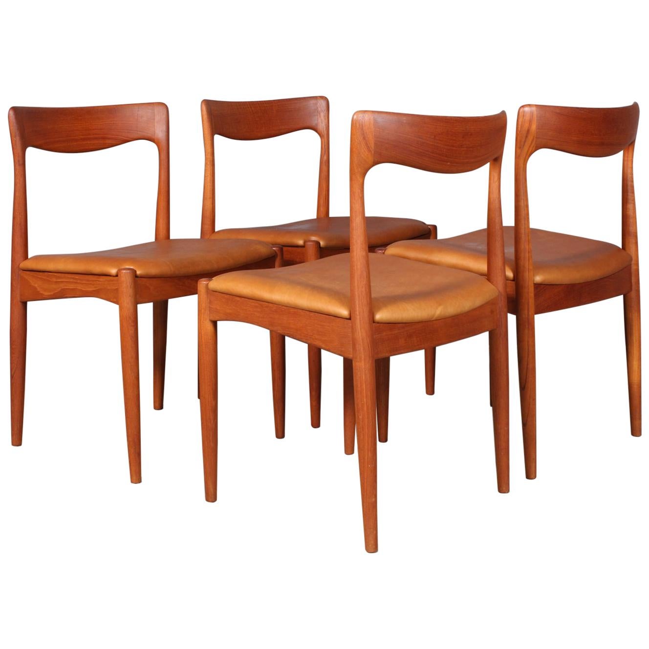 Four Arne Vodder Dining Chairs, Solid Teak