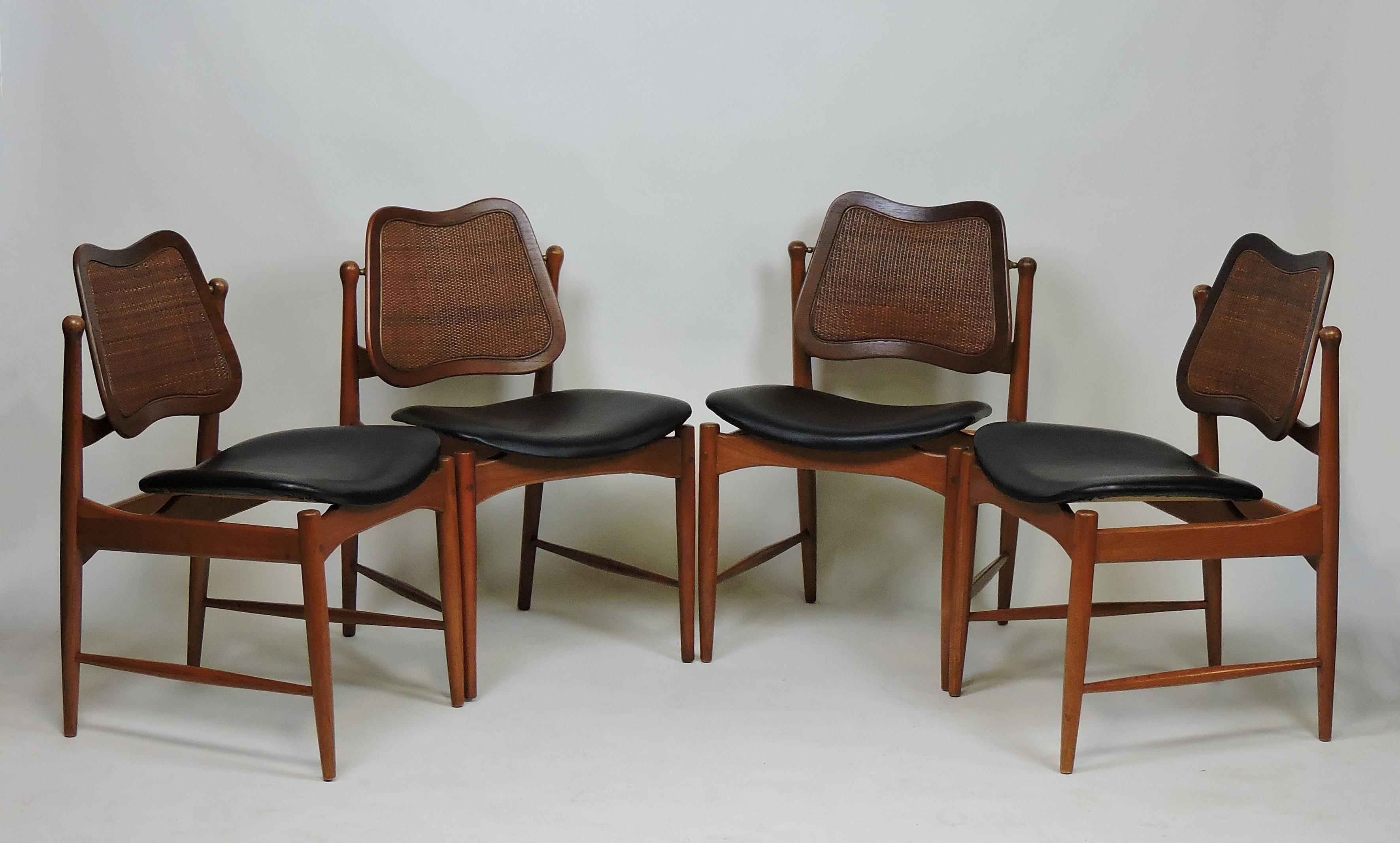 Four Arne Vodder Midcentury Danish Modern Teak and Cane Dining Chairs 4