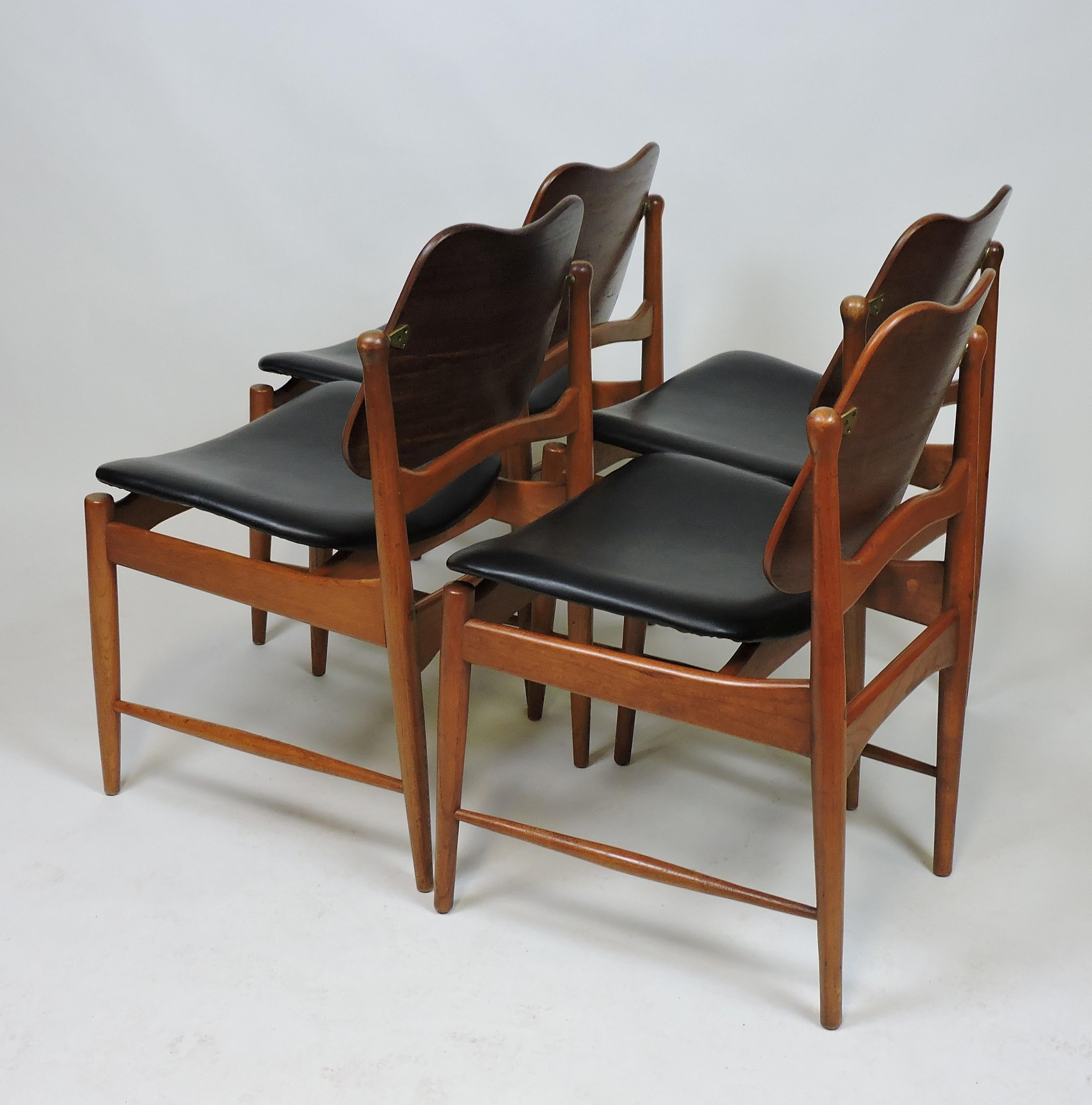 Scandinavian Modern Four Arne Vodder Midcentury Danish Modern Teak and Cane Dining Chairs
