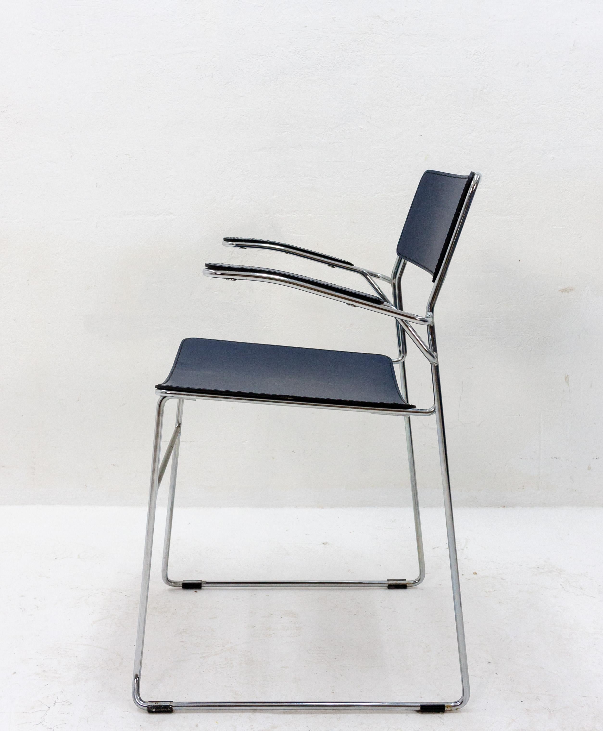 Modern Four Arrben Sultana Chairs in Dark Blue Leather, Italy, 1980s