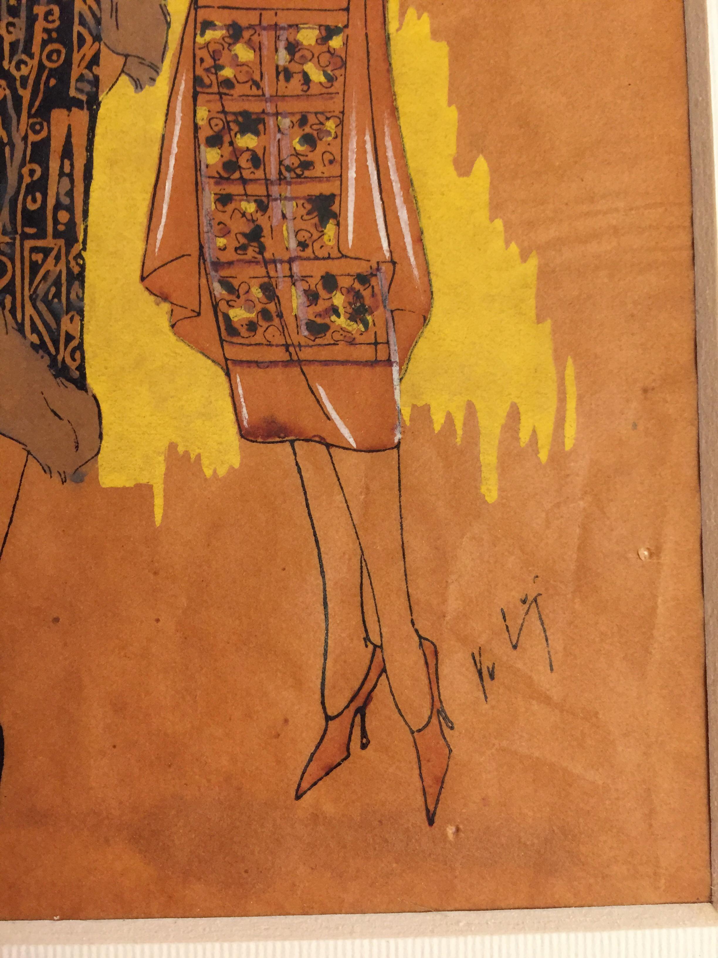 Art Deco Frauen Mode Design Skizzen 1920 circa Satz von drei (Französisch) im Angebot