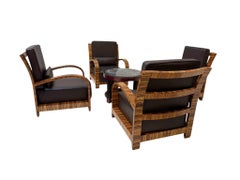 Quattro sedie da salotto Art Déco con cuscini in pelle Francia, anni '30