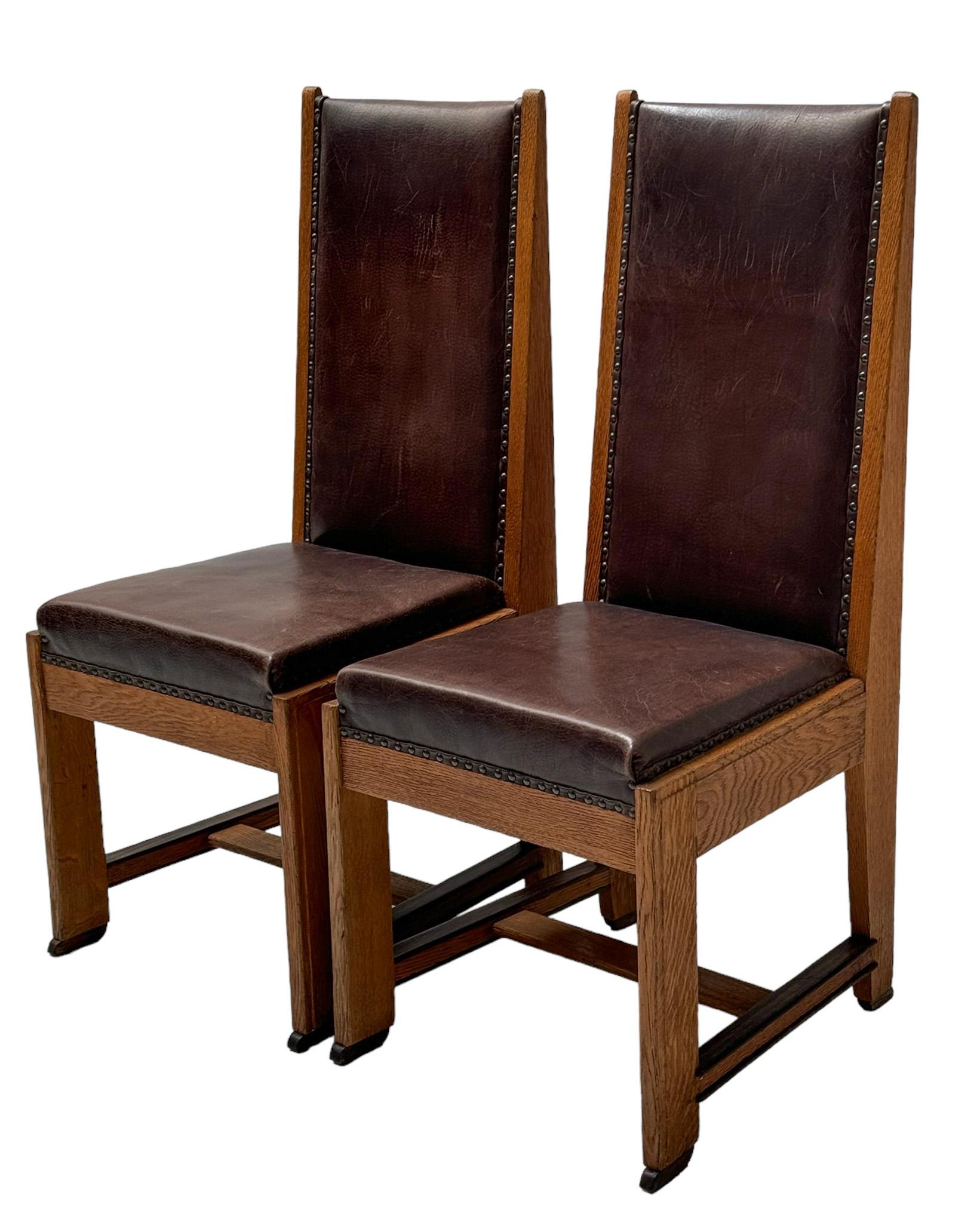 Four Art Deco Modernist High Back Chairs with Leather Upholstery, 1920s For Sale 5