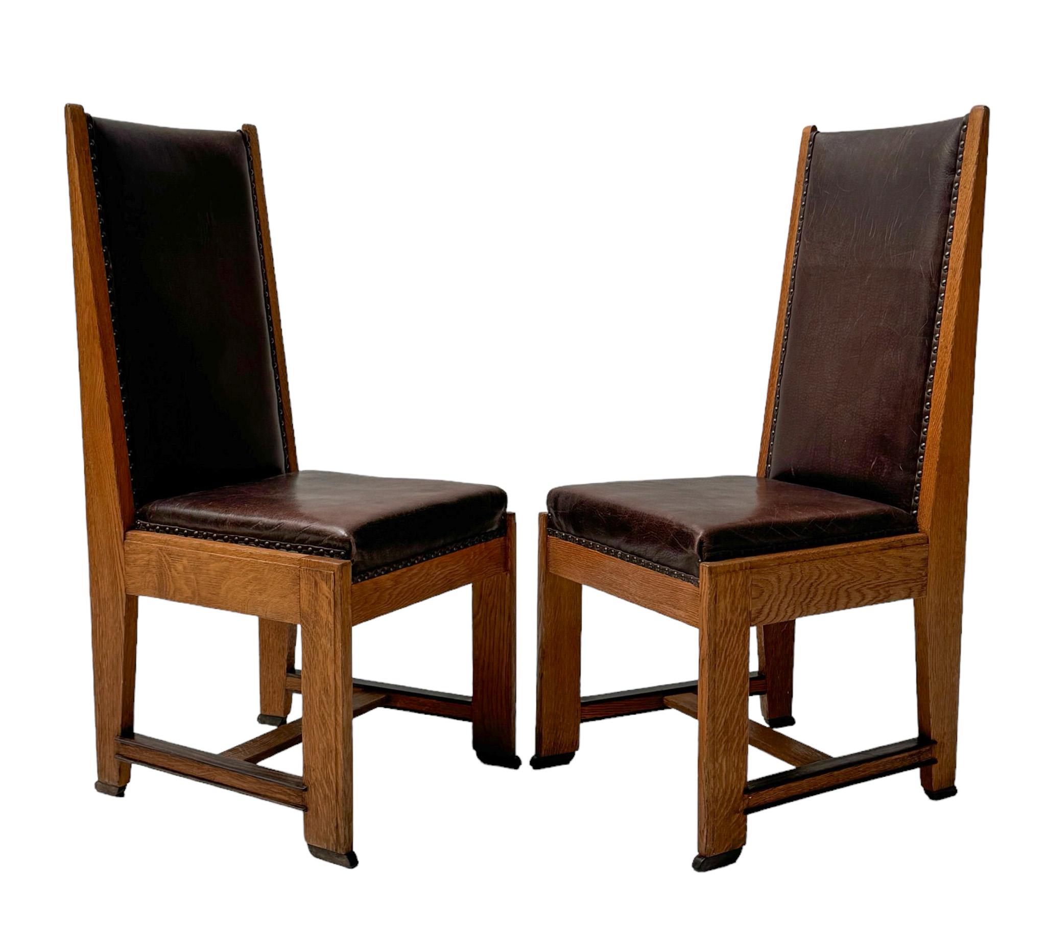 Four Art Deco Modernist High Back Chairs with Leather Upholstery, 1920s For Sale 1