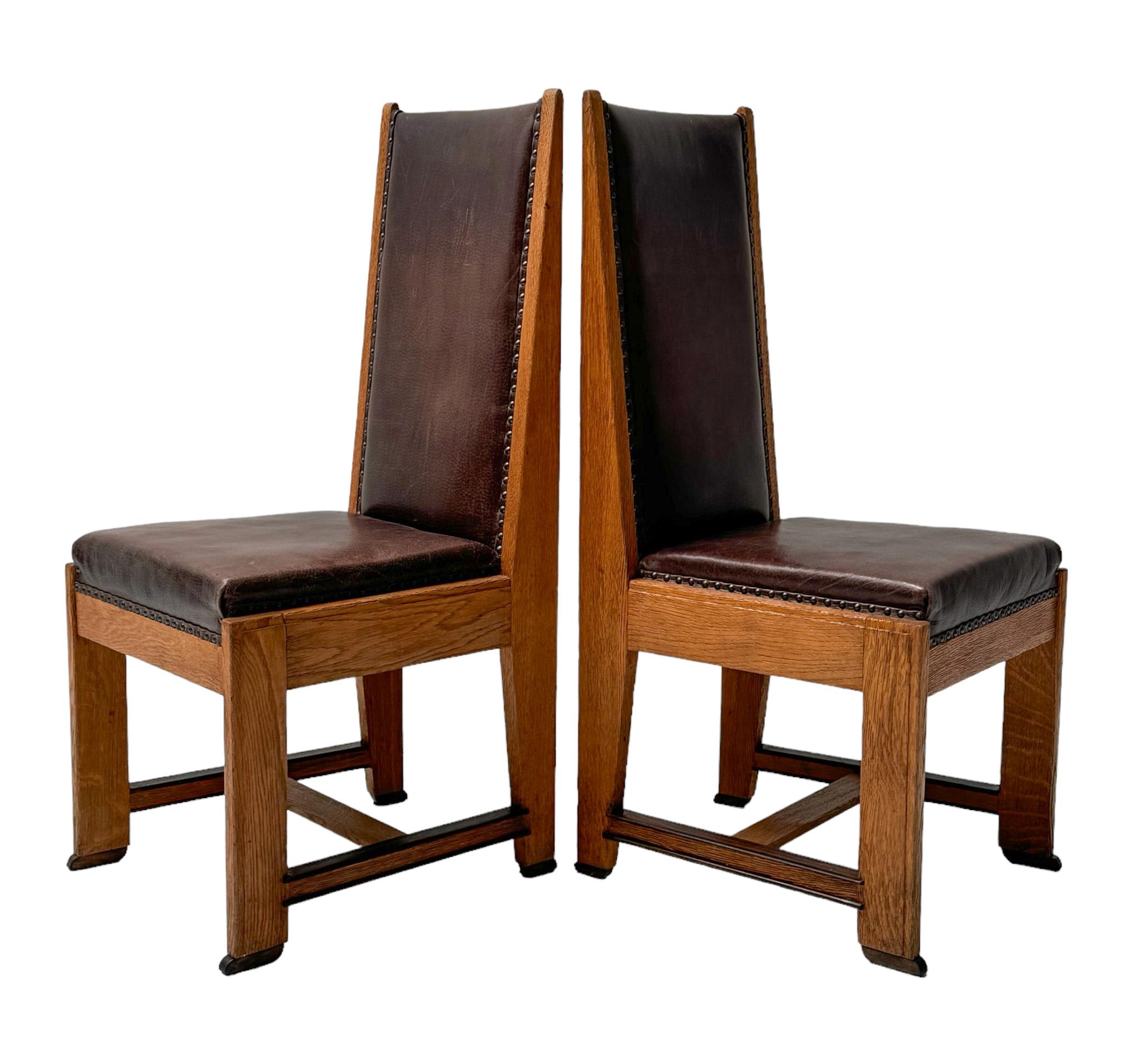 Four Art Deco Modernist High Back Chairs with Leather Upholstery, 1920s For Sale 2