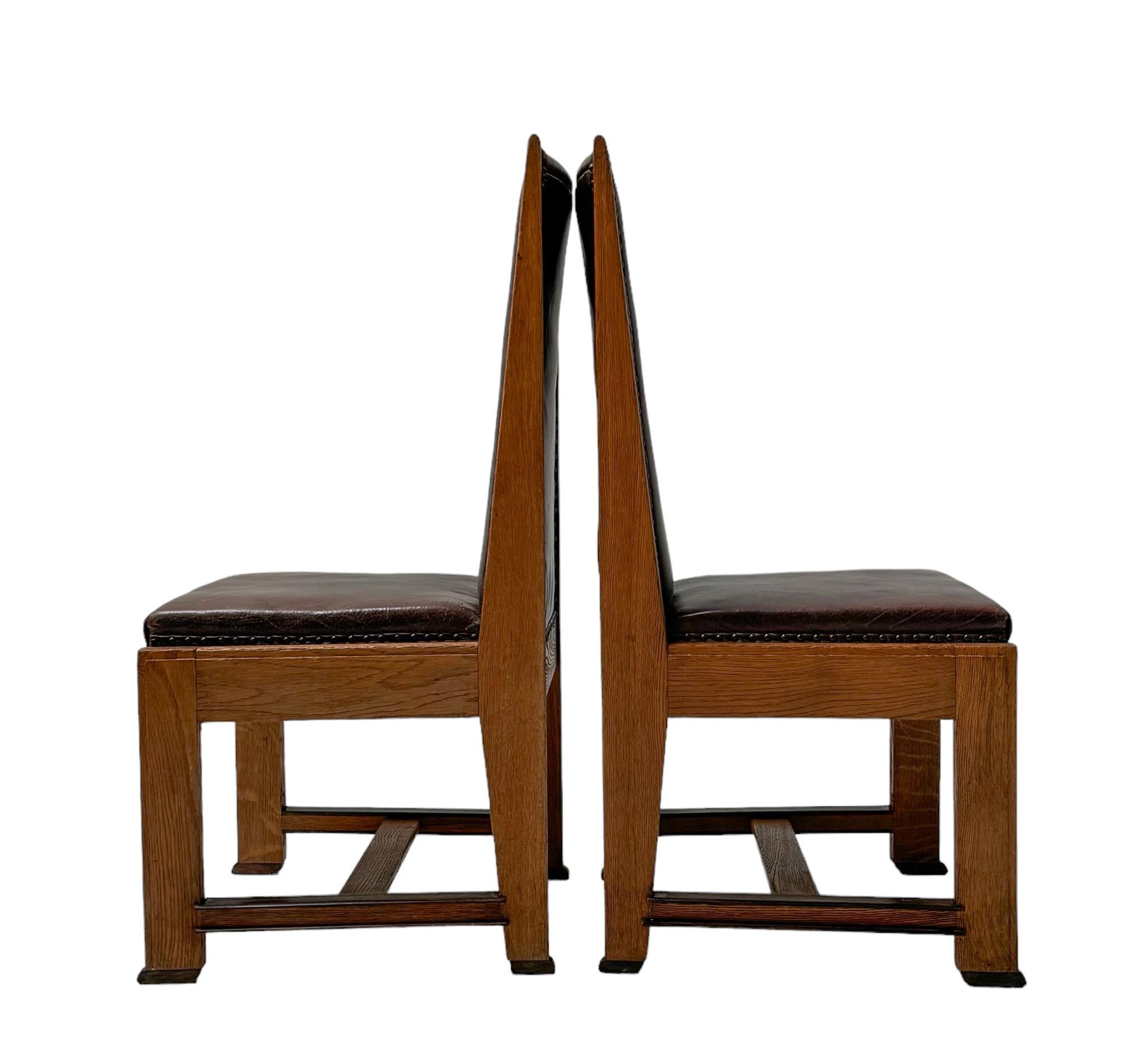 Four Art Deco Modernist High Back Chairs with Leather Upholstery, 1920s For Sale 3