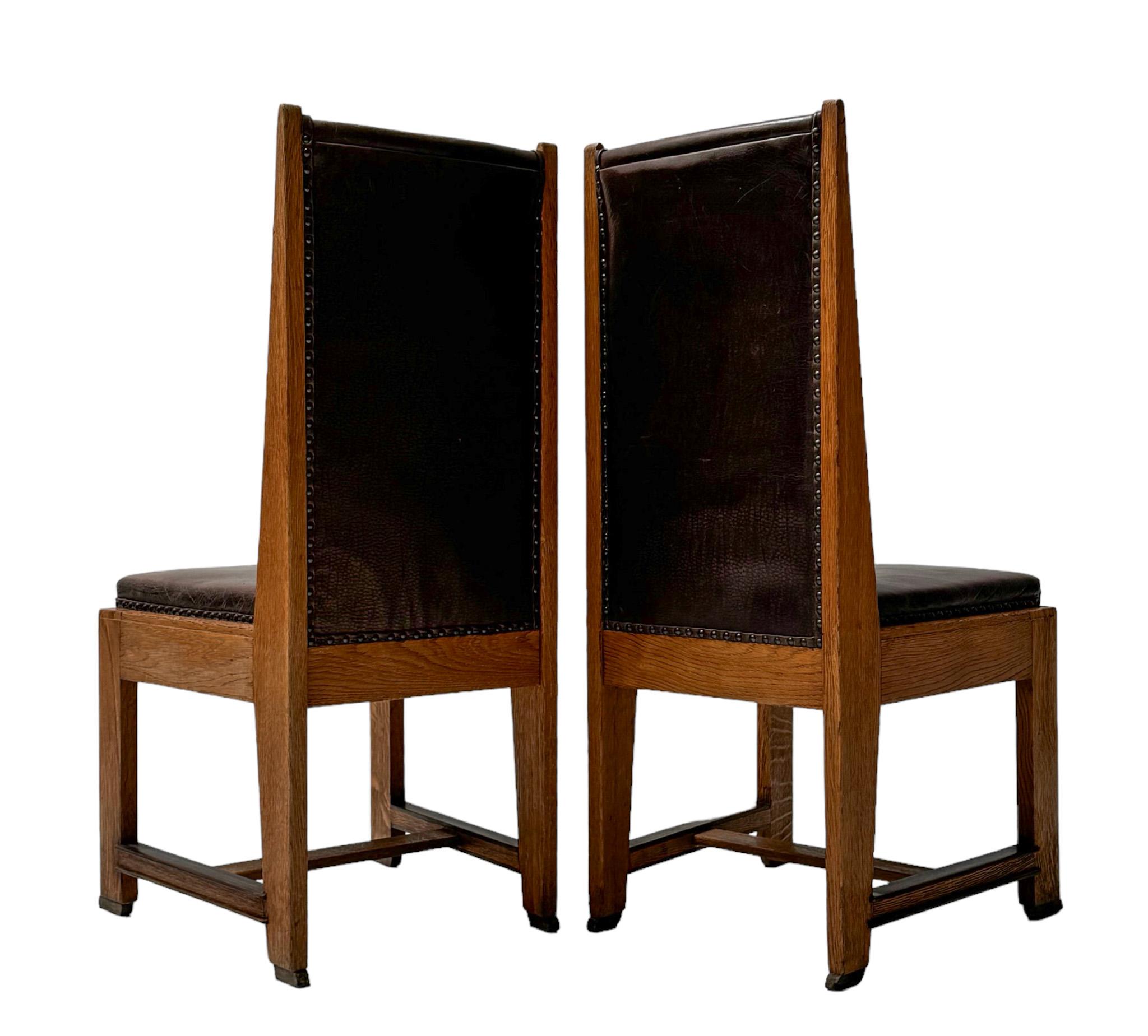 Four Art Deco Modernist High Back Chairs with Leather Upholstery, 1920s For Sale 4