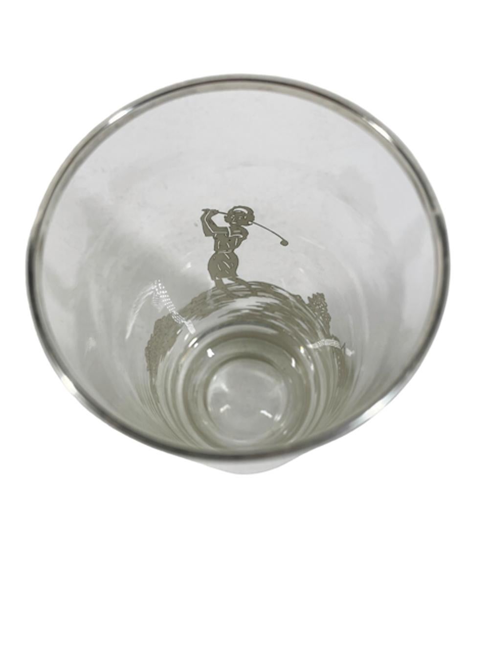 Four Art Deco Silver Overlay Golf Theme Highball Glasses with a Woman Golfer In Good Condition For Sale In Nantucket, MA