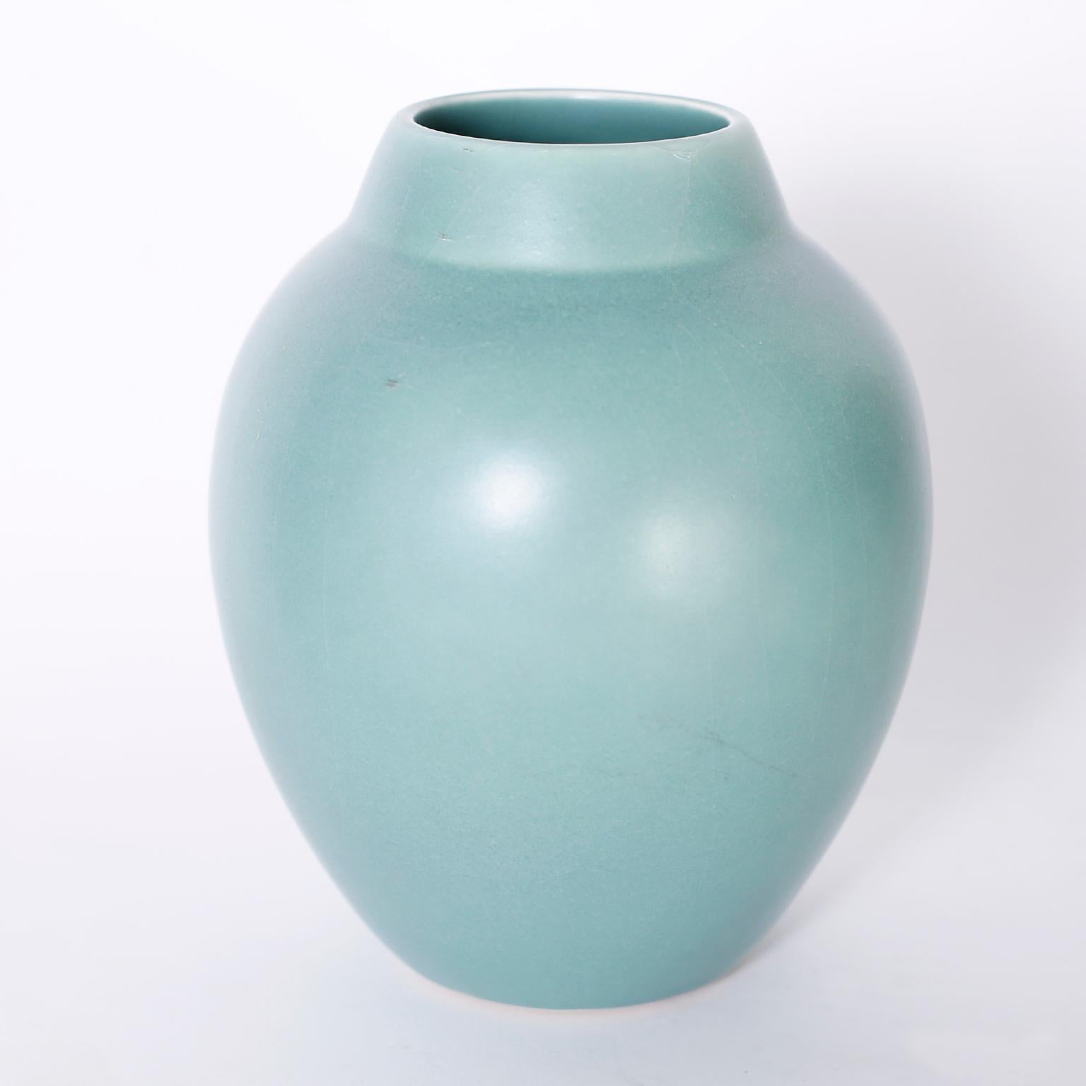 20th Century Four Art Pottery Green Vases