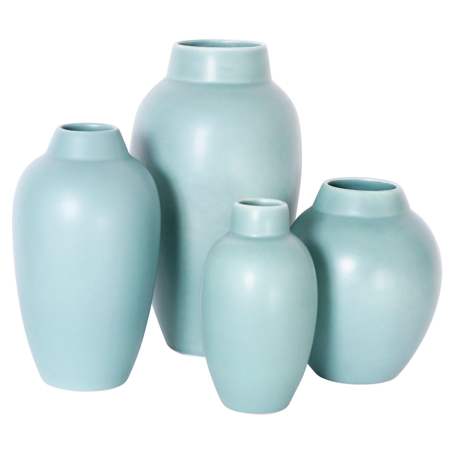 Four Art Pottery Green Vases