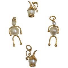 Four Articulated Gold Pearl Retro Charms Estate Find