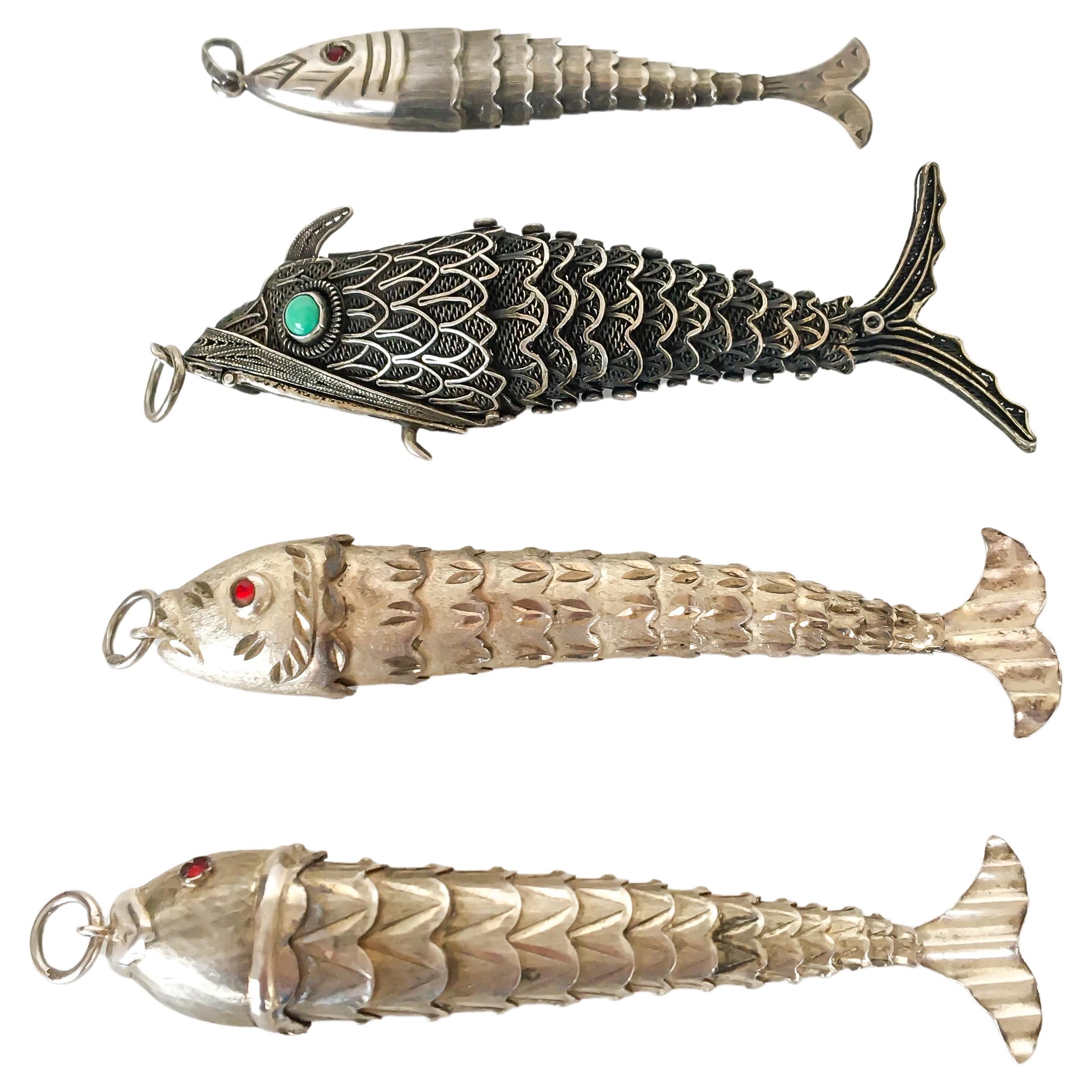  Quatre pendentifs de charme en argent pour poissons articulés et mobiles Unisexe 