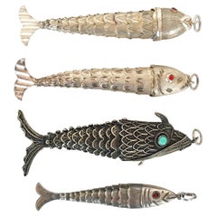 Vintage-Charm-Anhänger mit abnehmbarem, beweglichem Silber und Fisch