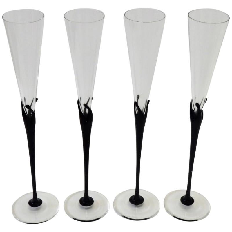 Four Artist Signed Rosenthal Studio Line Champagne Flutes For Sale