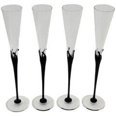 Retro Four Artist Signed Rosenthal Studio Line Champagne Flutes