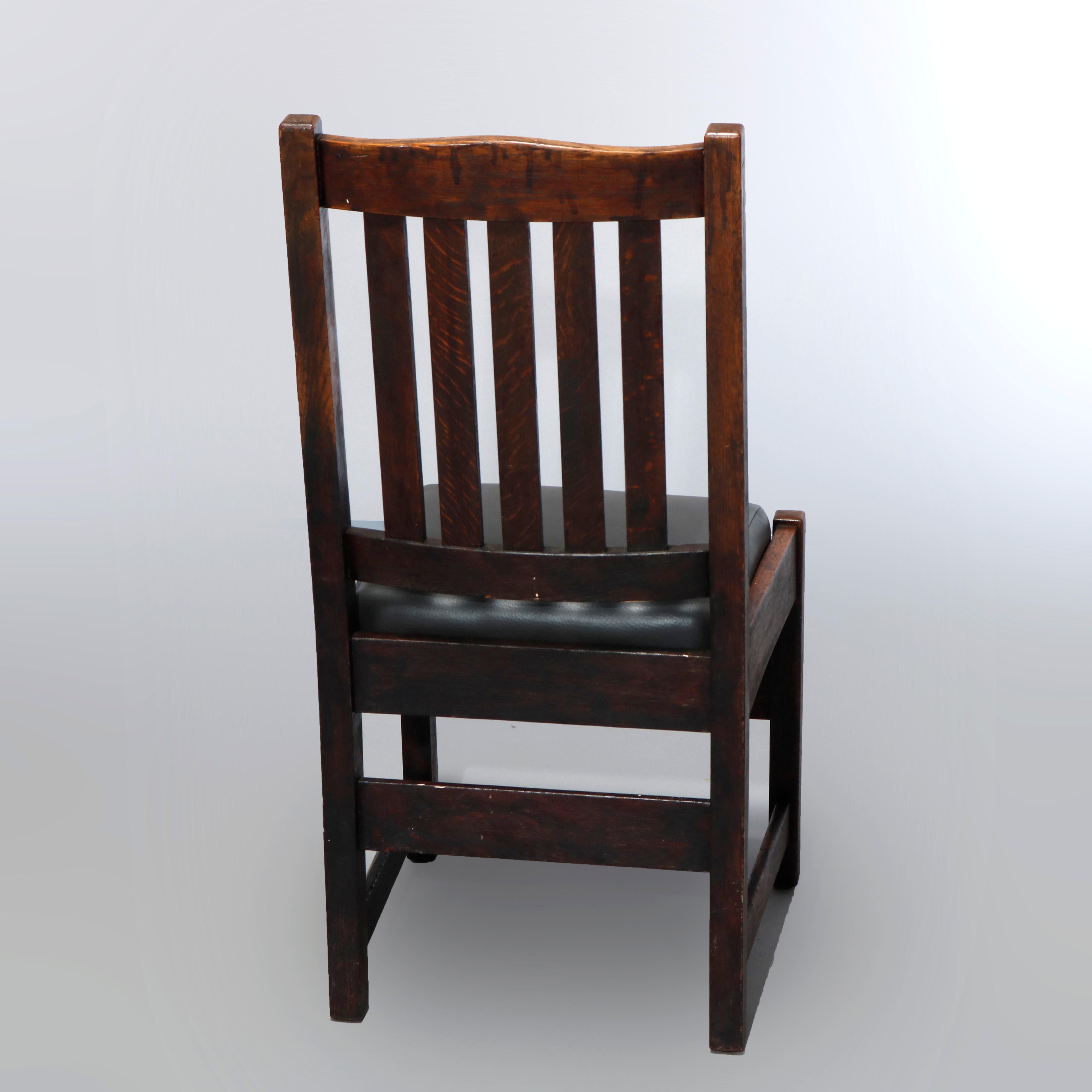 Arts and Crafts Four Arts & Crafts L&JG Stickley Mission Oak & Leather Dining Chairs, c1910
