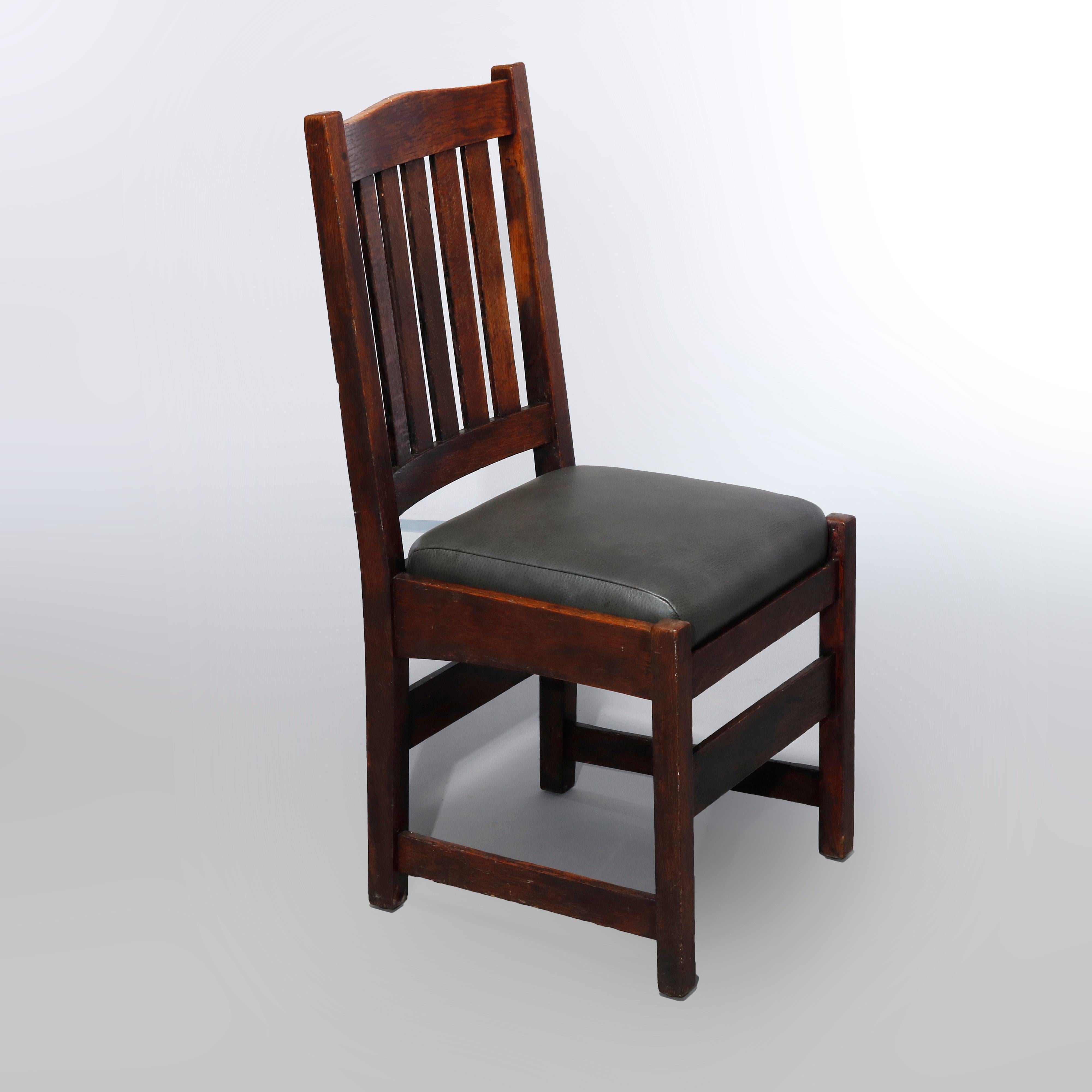American Four Arts & Crafts L&JG Stickley Mission Oak & Leather Dining Chairs, c1910