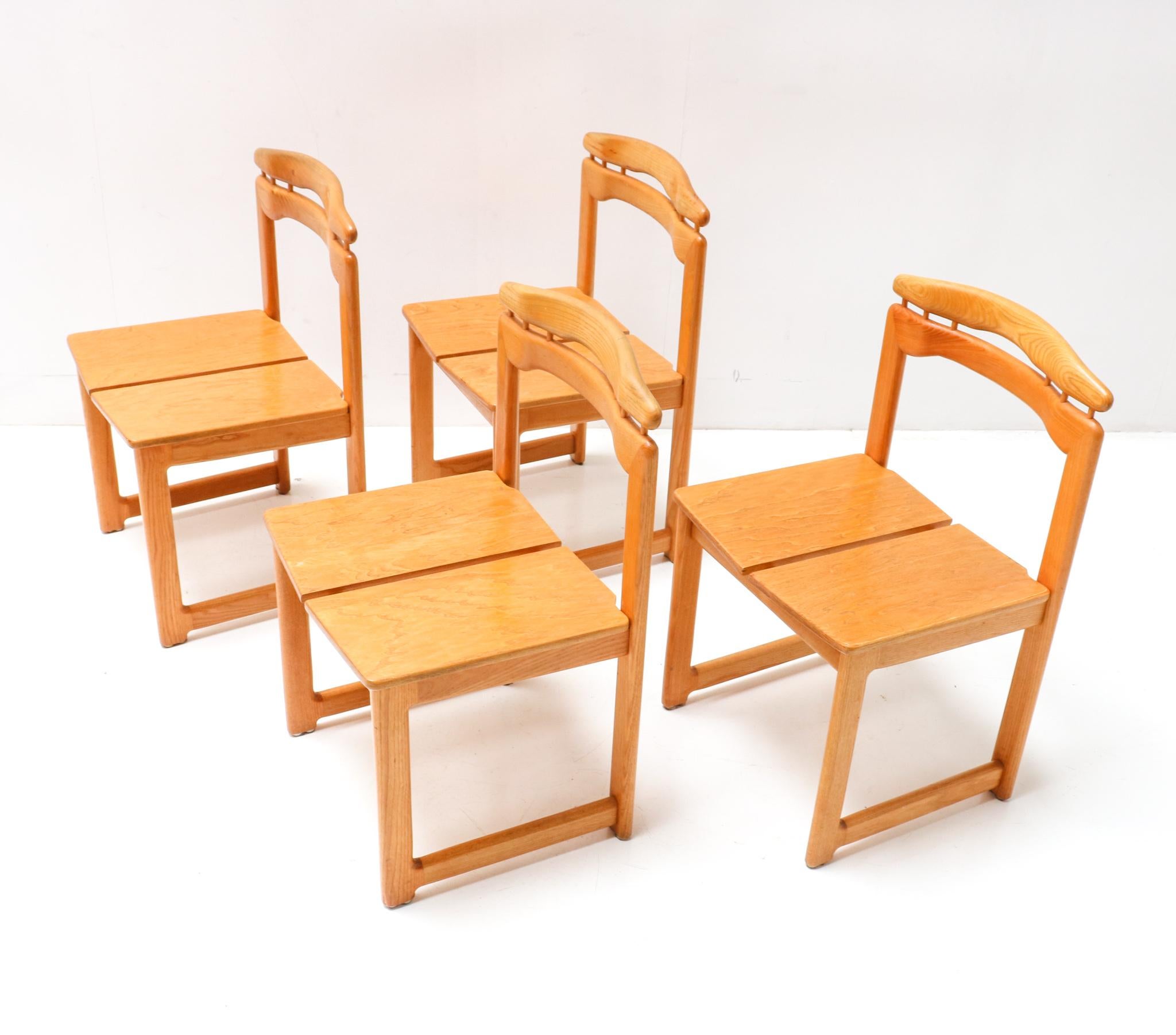 Four Ash Italian Mid-Century Modern Tapiovaara Style Chairs, 1970s In Good Condition For Sale In Amsterdam, NL