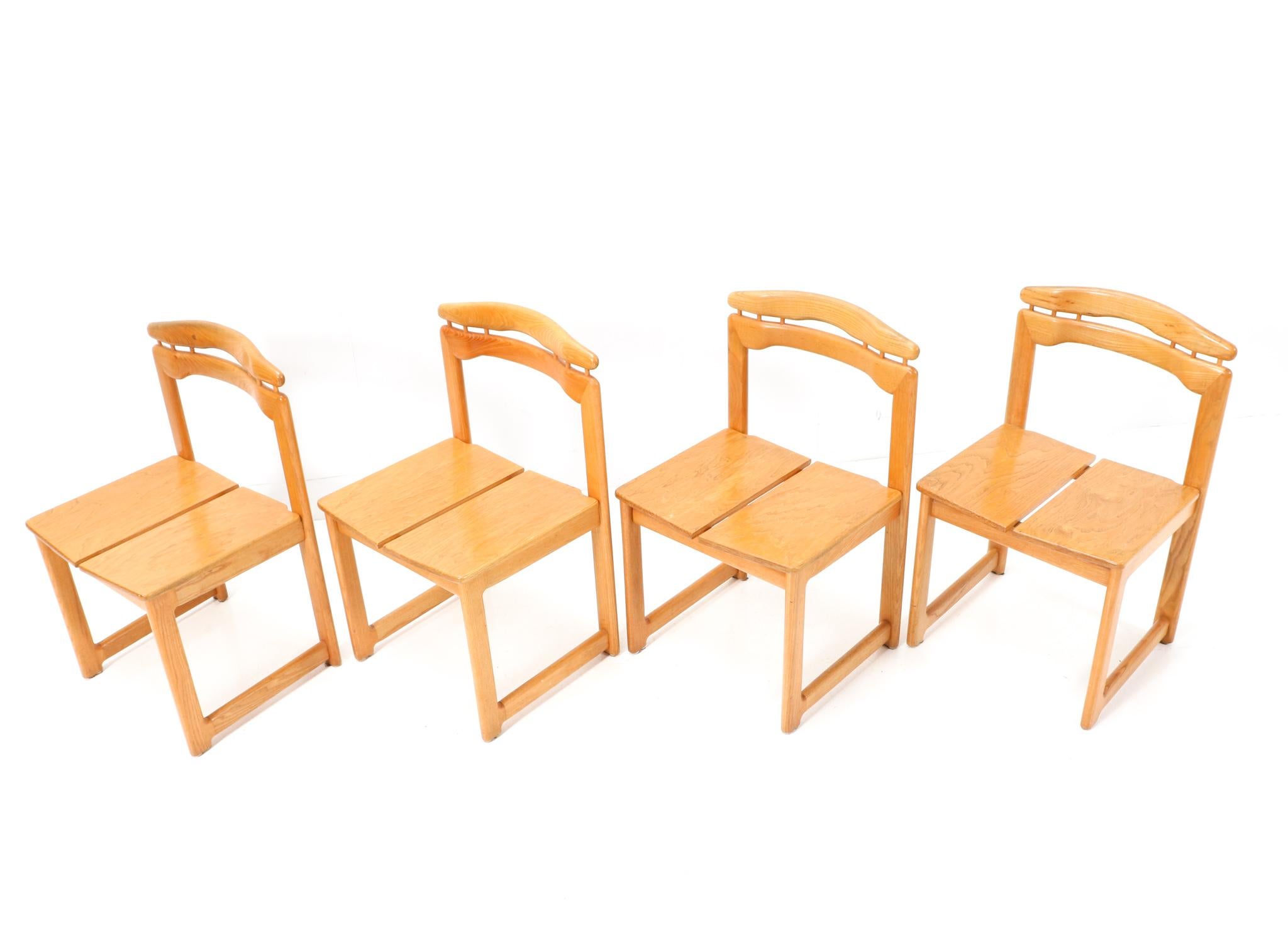 Late 20th Century Four Ash Italian Mid-Century Modern Tapiovaara Style Chairs, 1970s For Sale
