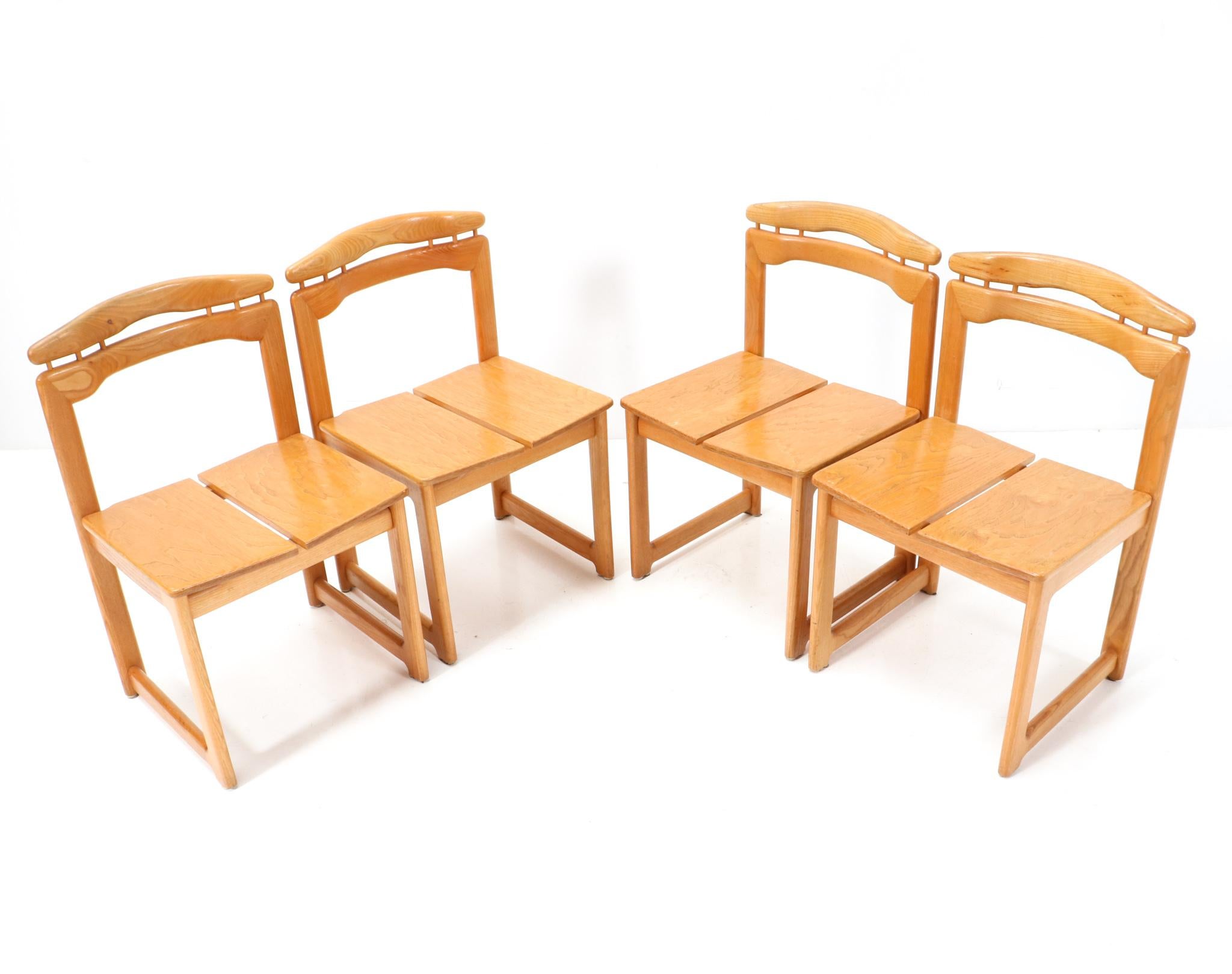 Four Ash Italian Mid-Century Modern Tapiovaara Style Chairs, 1970s For Sale 1