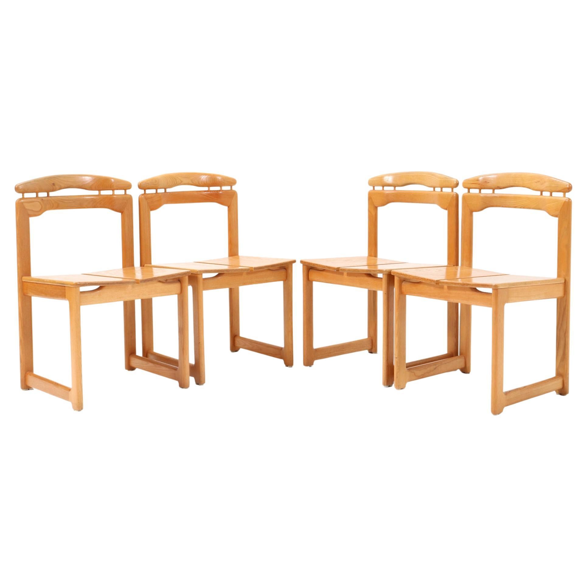 Four Ash Italian Mid-Century Modern Tapiovaara Style Chairs, 1970s For Sale