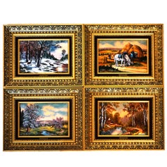 Four Atelier Betourne Limoges Porcelain Plaque Landscapes, “The Four Seasons"