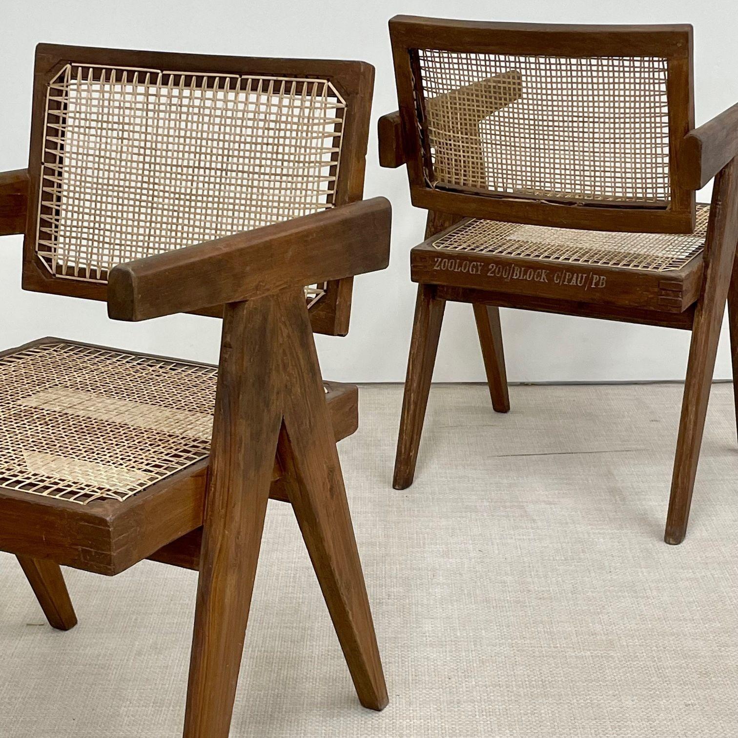 Four Authentic Pierre Jeanneret Floating Back Arm Chairs, Mid-Century Modern In Good Condition In Stamford, CT