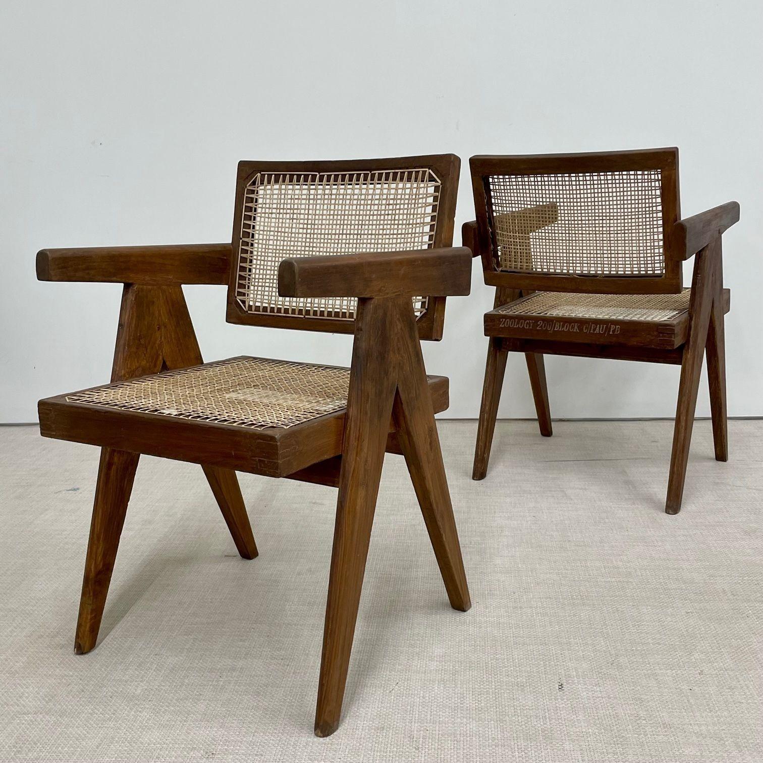 Mid-20th Century Four Authentic Pierre Jeanneret Floating Back Arm Chairs, Mid-Century Modern