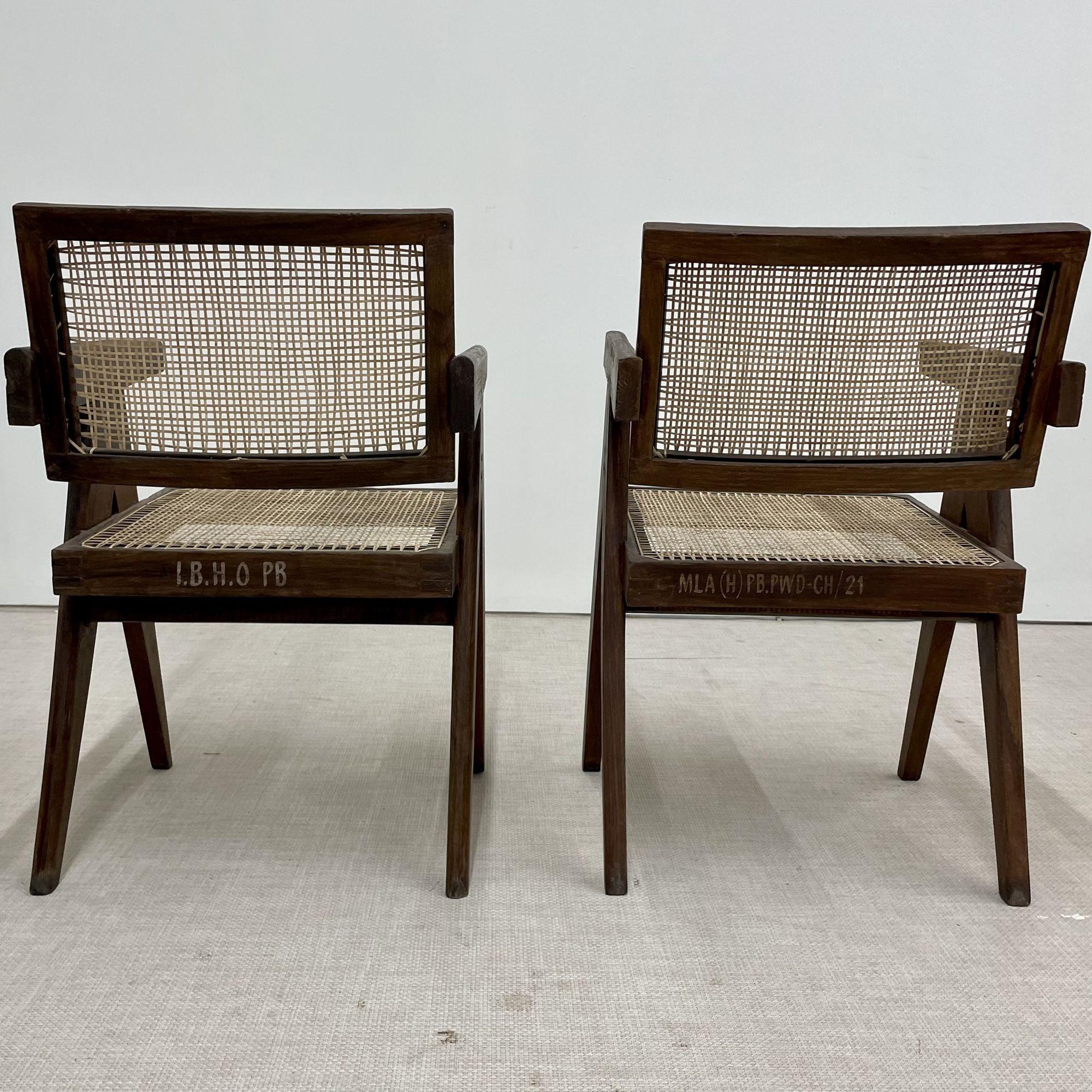 Four Authentic Pierre Jeanneret Floating Back Arm Chairs, Mid-Century Modern 1